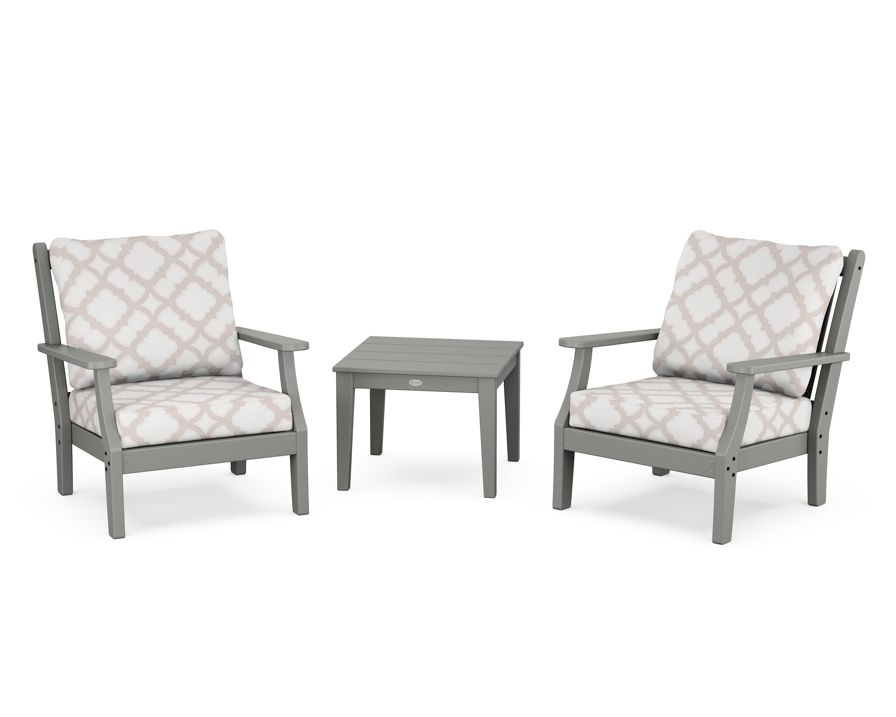 Wovendale 3-Piece Deep Seating Set in Slate Grey / Trellis Dune Burlap