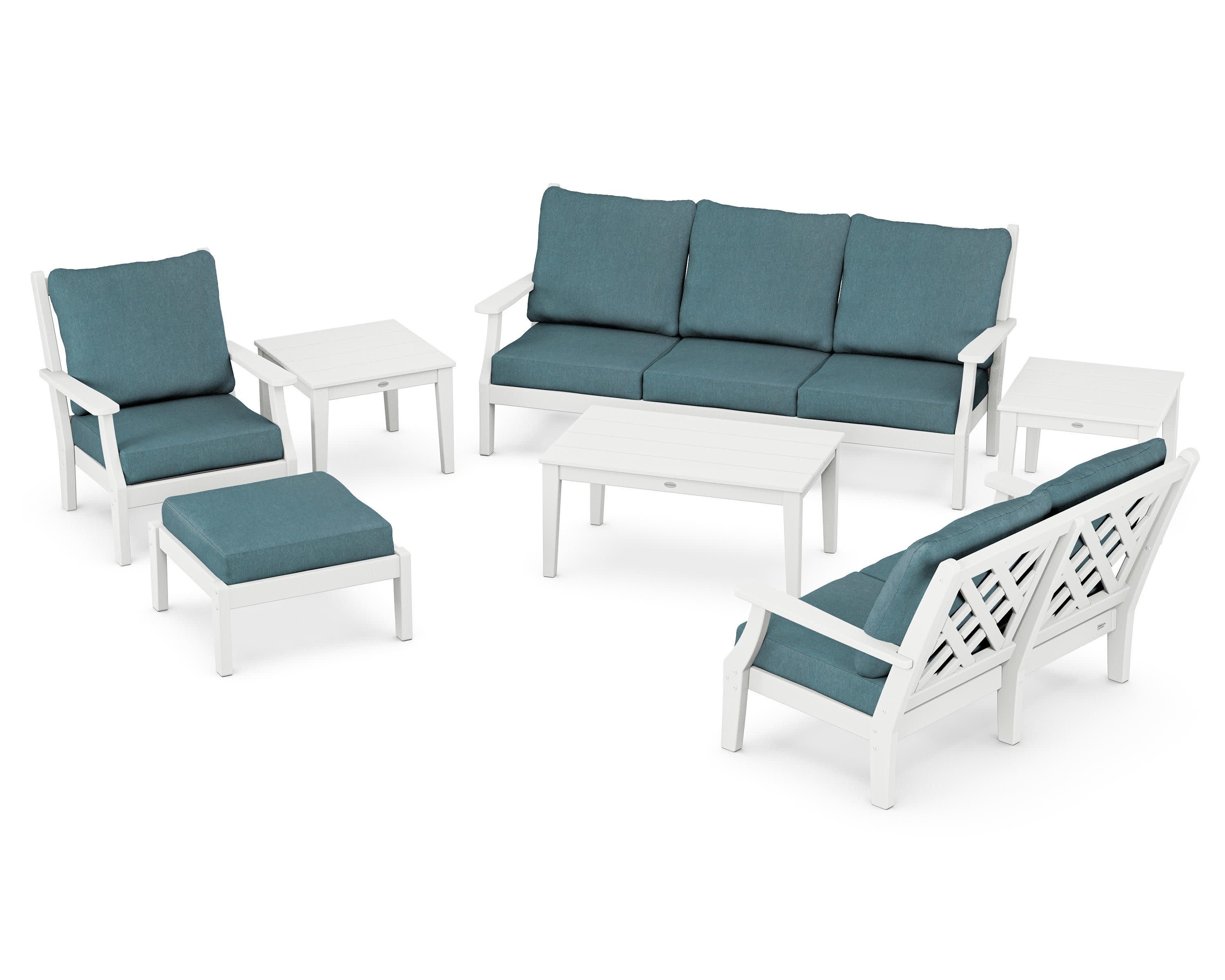 Wovendale 7-Piece Deep Seating Set in White / Ocean Teal