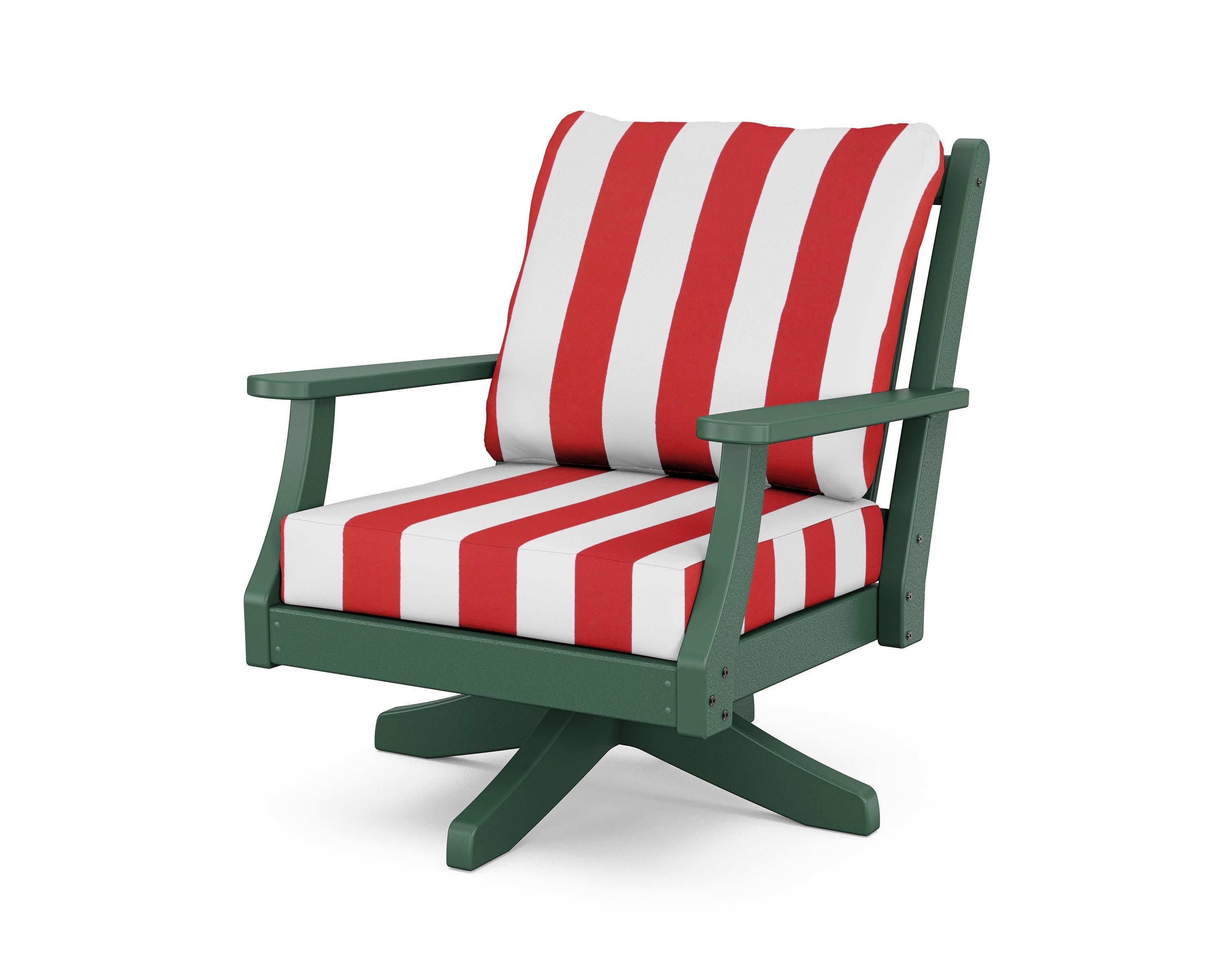 Wovendale Deep Seating Swivel Chair in Green / Cabana Stripe Crimson