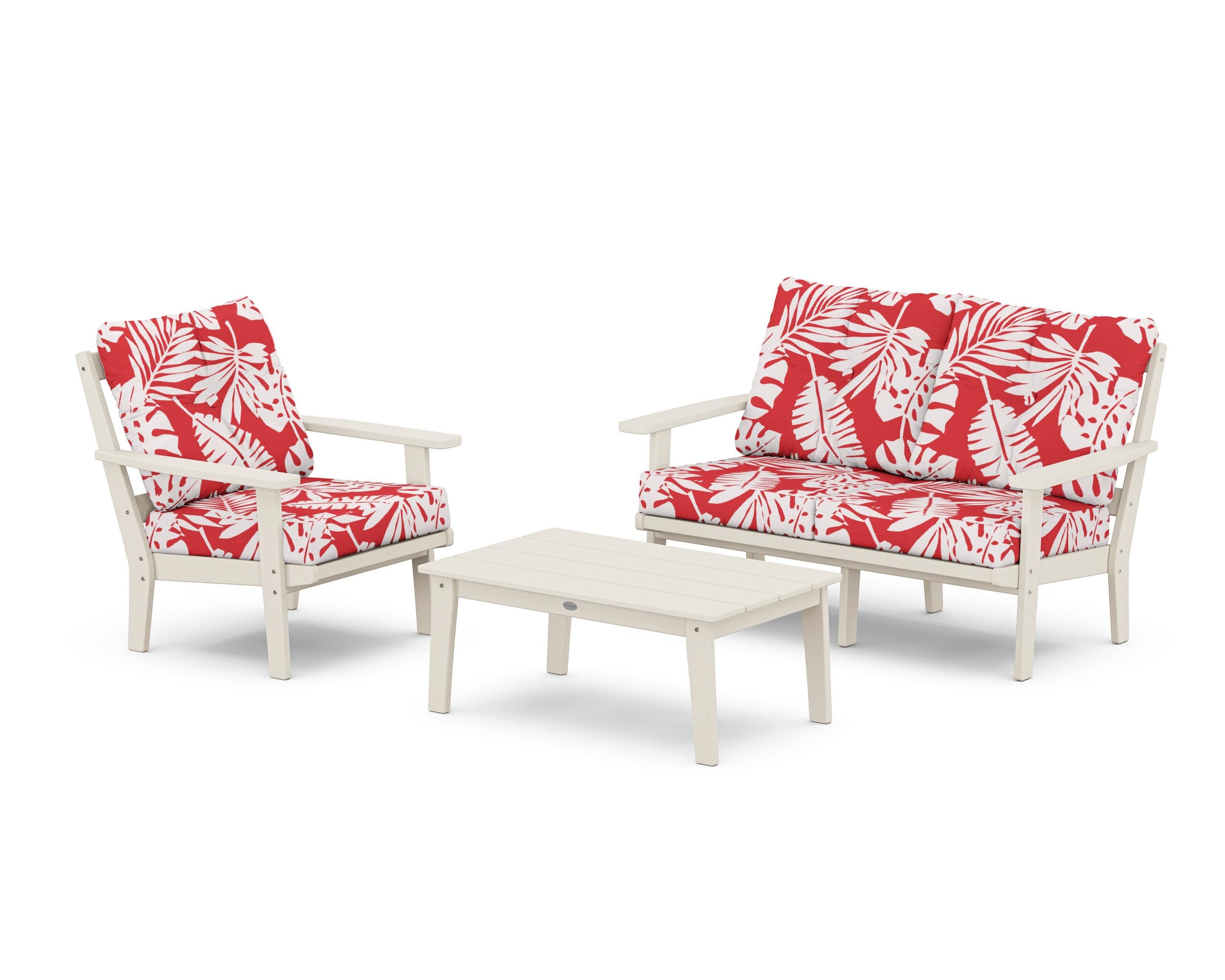 Prairie 3-Piece Deep Seating Set with Loveseat in Sand / Leaf Crimson