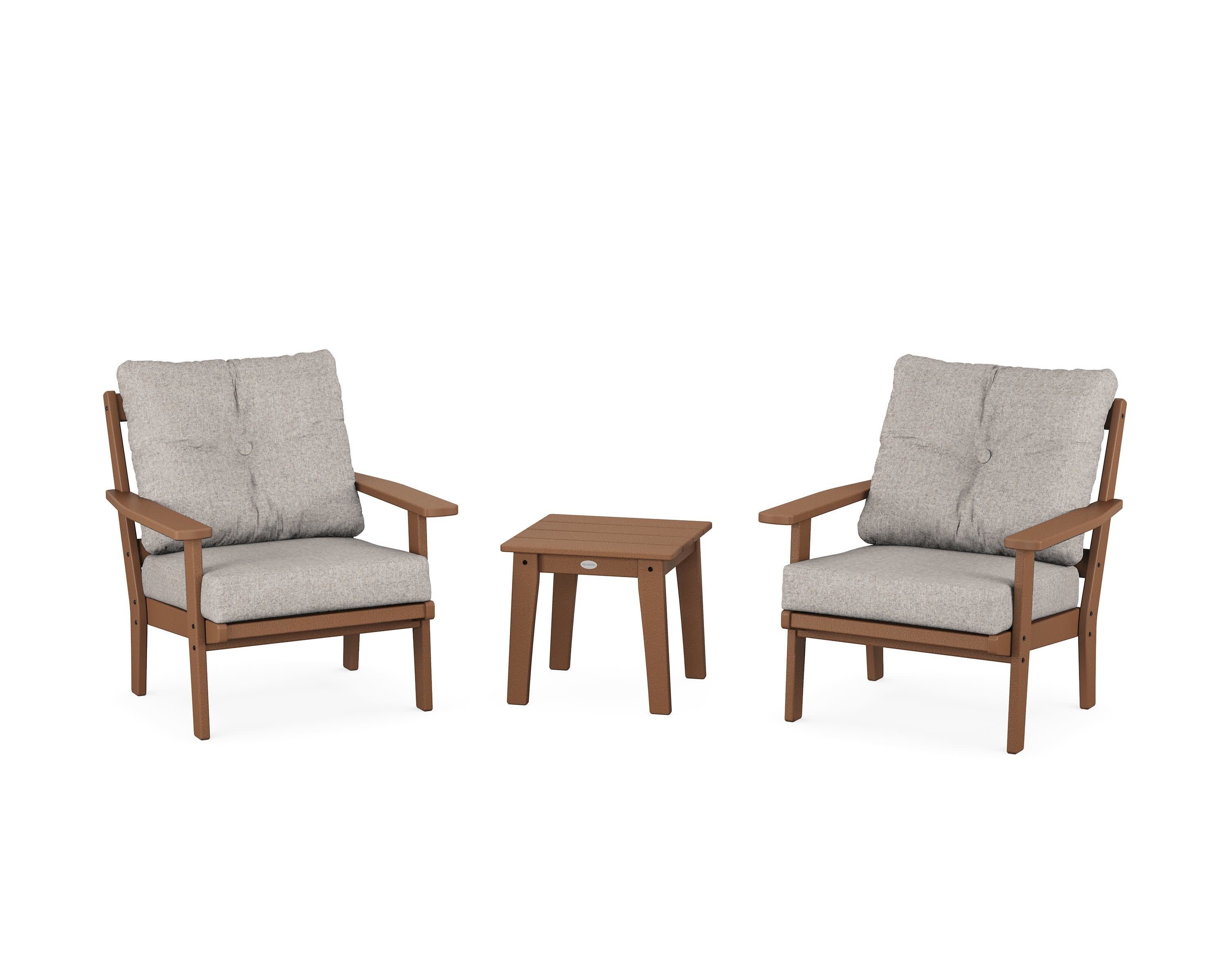 Prairie 3-Piece Deep Seating Set in Teak / Weathered Tweed