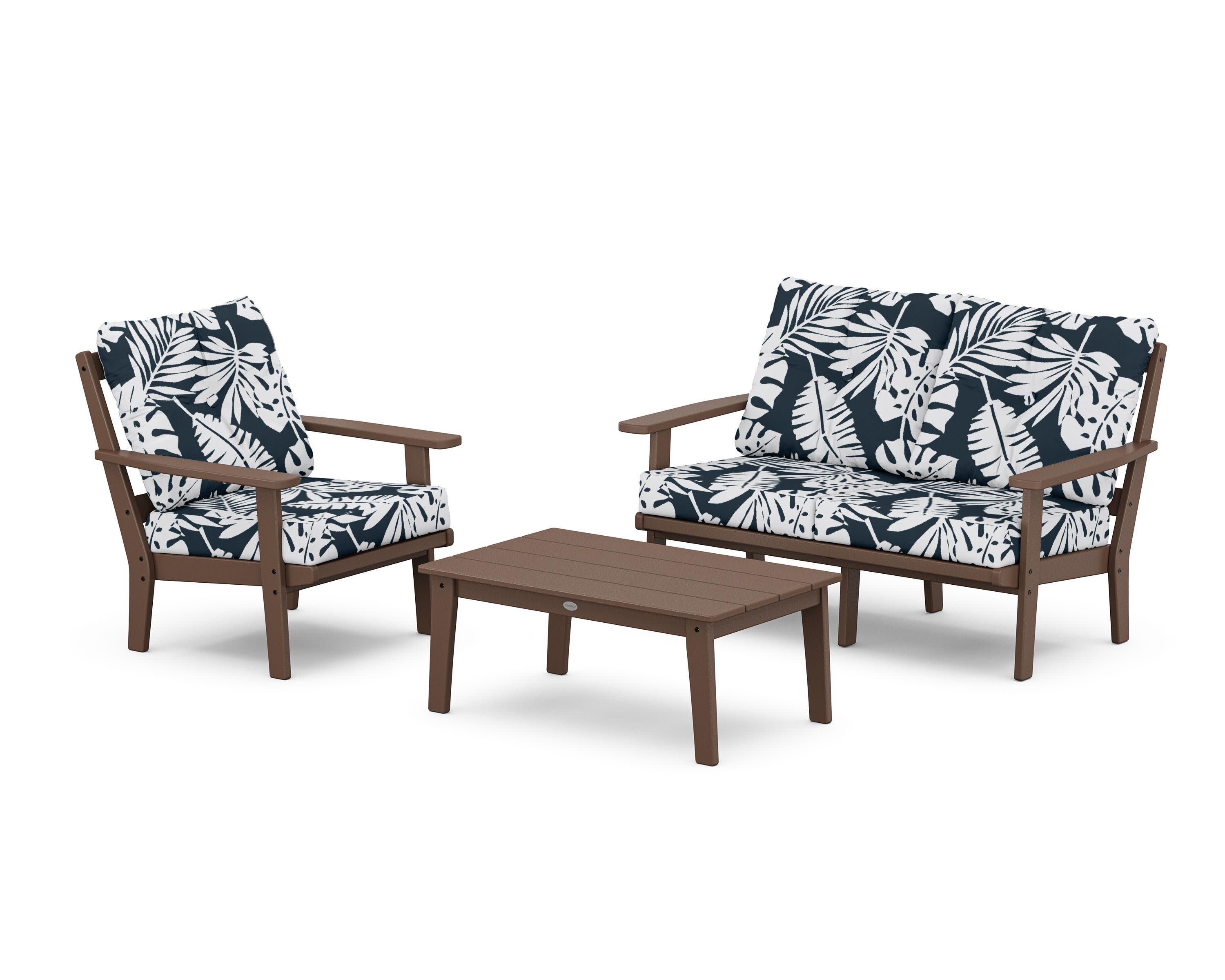 Prairie 3-Piece Deep Seating Set with Loveseat in Mahogany / Leaf Marine Indigo
