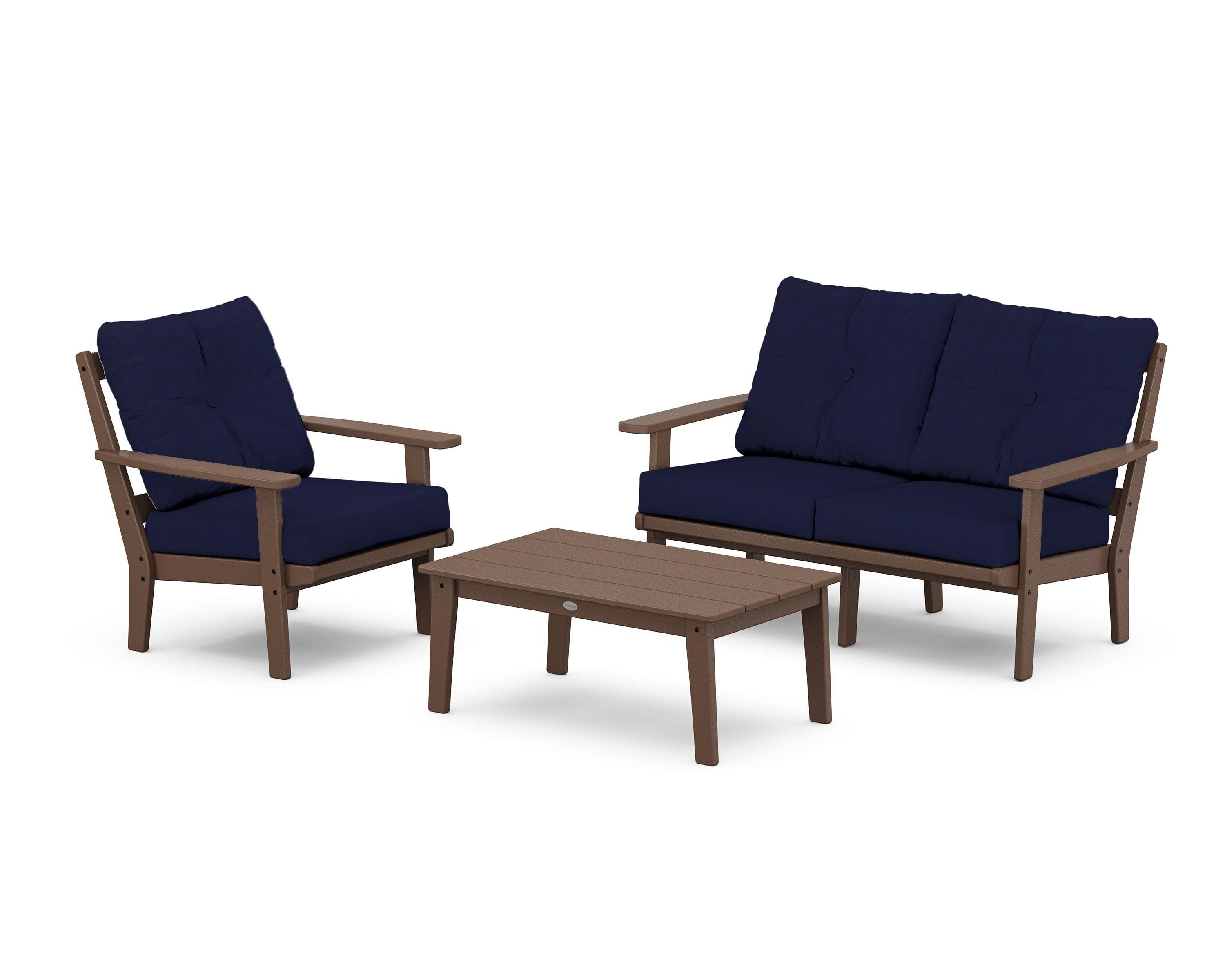 Prairie 3-Piece Deep Seating Set with Loveseat in Mahogany / Navy
