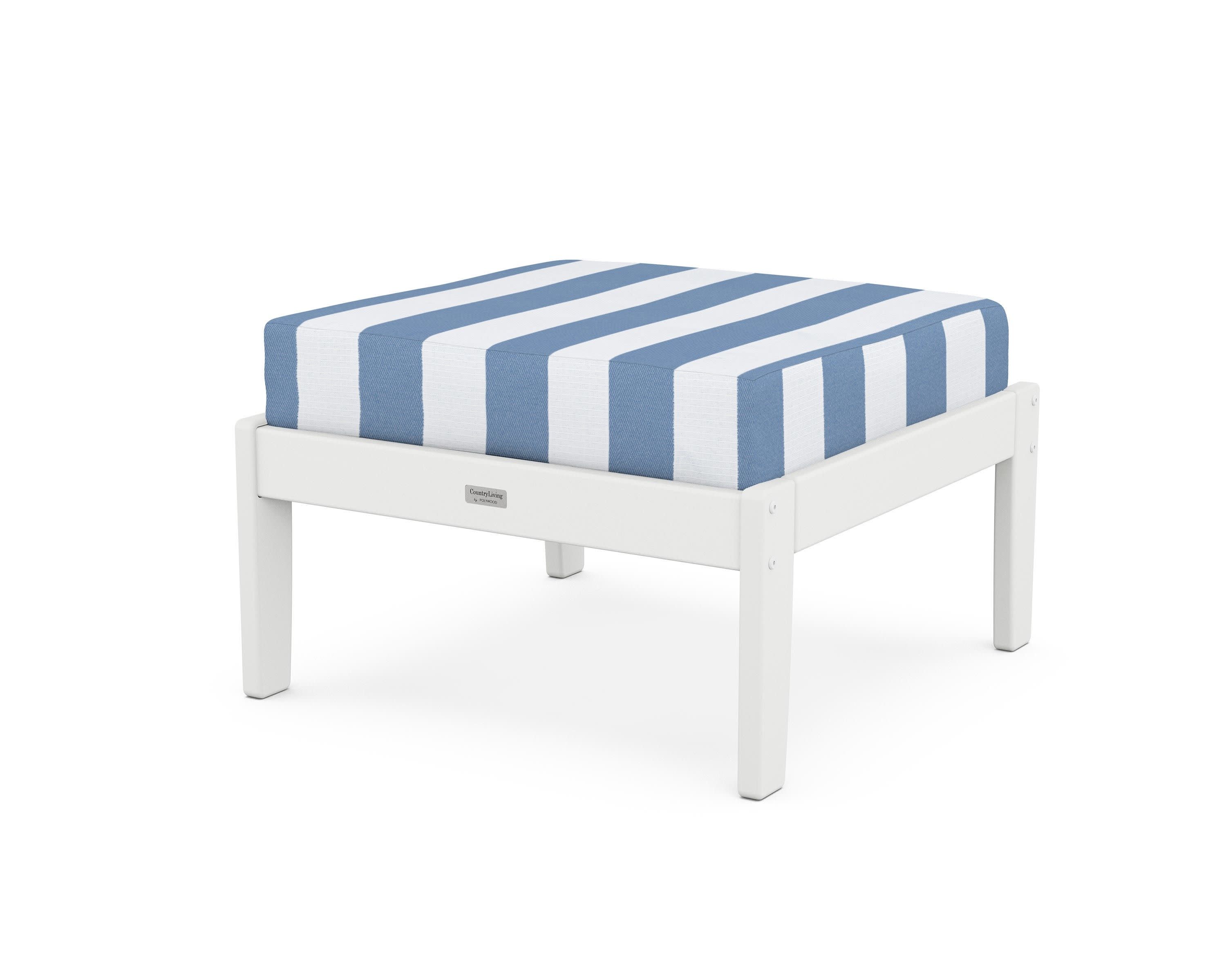 Cottage Deep Seating Ottoman in White / Cabana Stripe Sky Blue