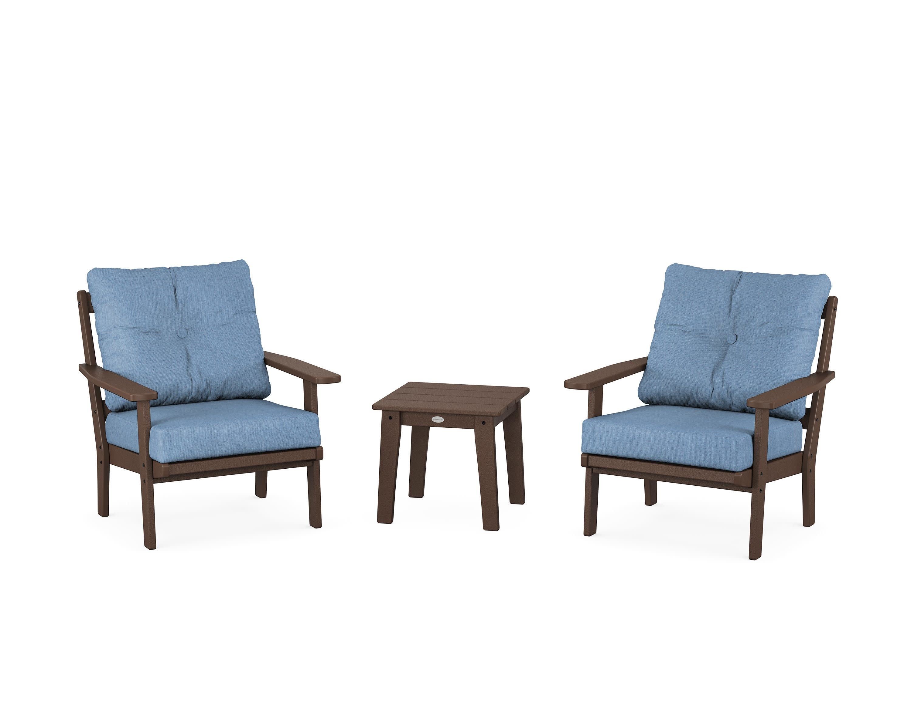 Prairie 3-Piece Deep Seating Set in Mahogany / Sky Blue