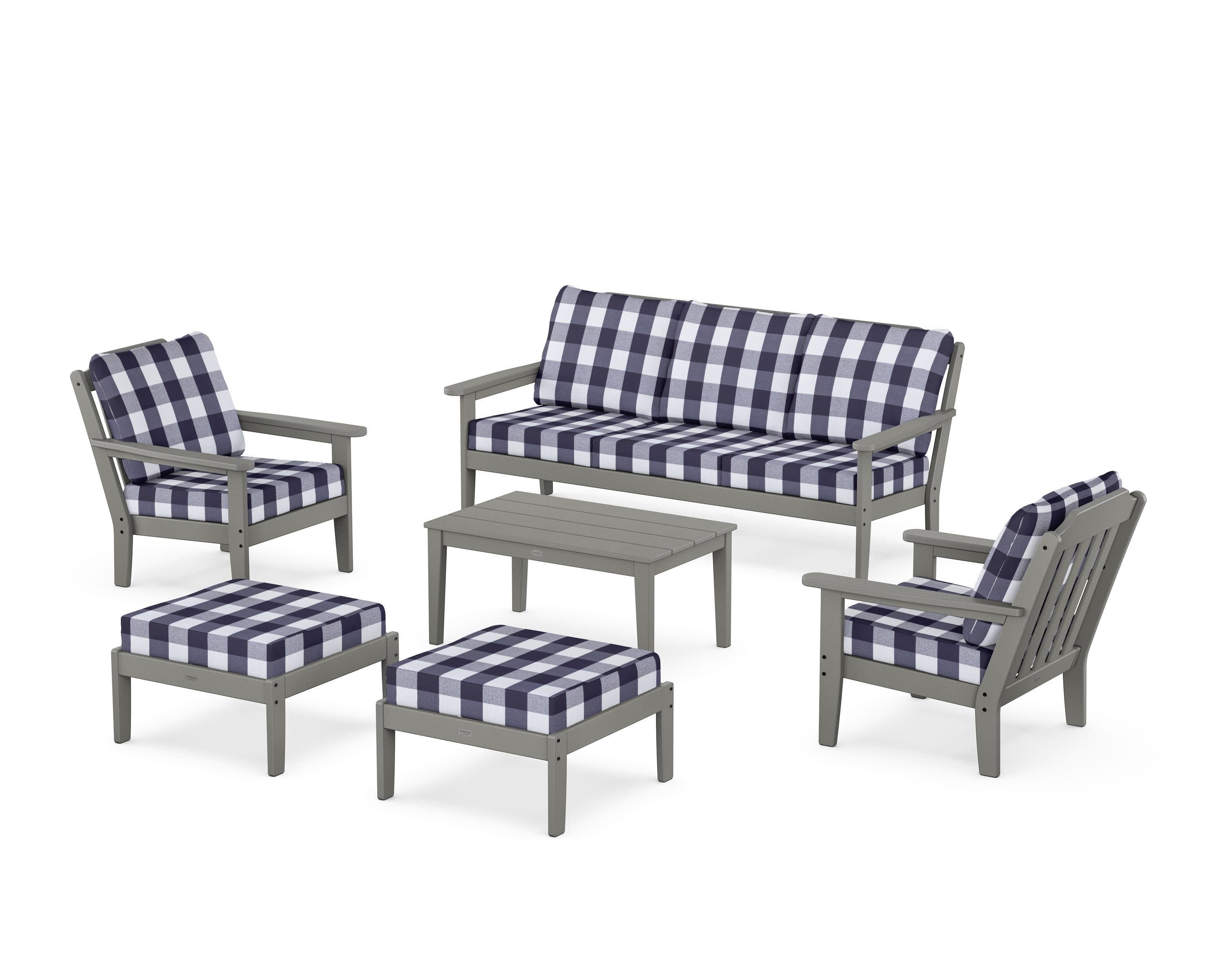 Cottage 6-Piece Lounge Sofa Set in Slate Grey / Buffalo Plaid Navy