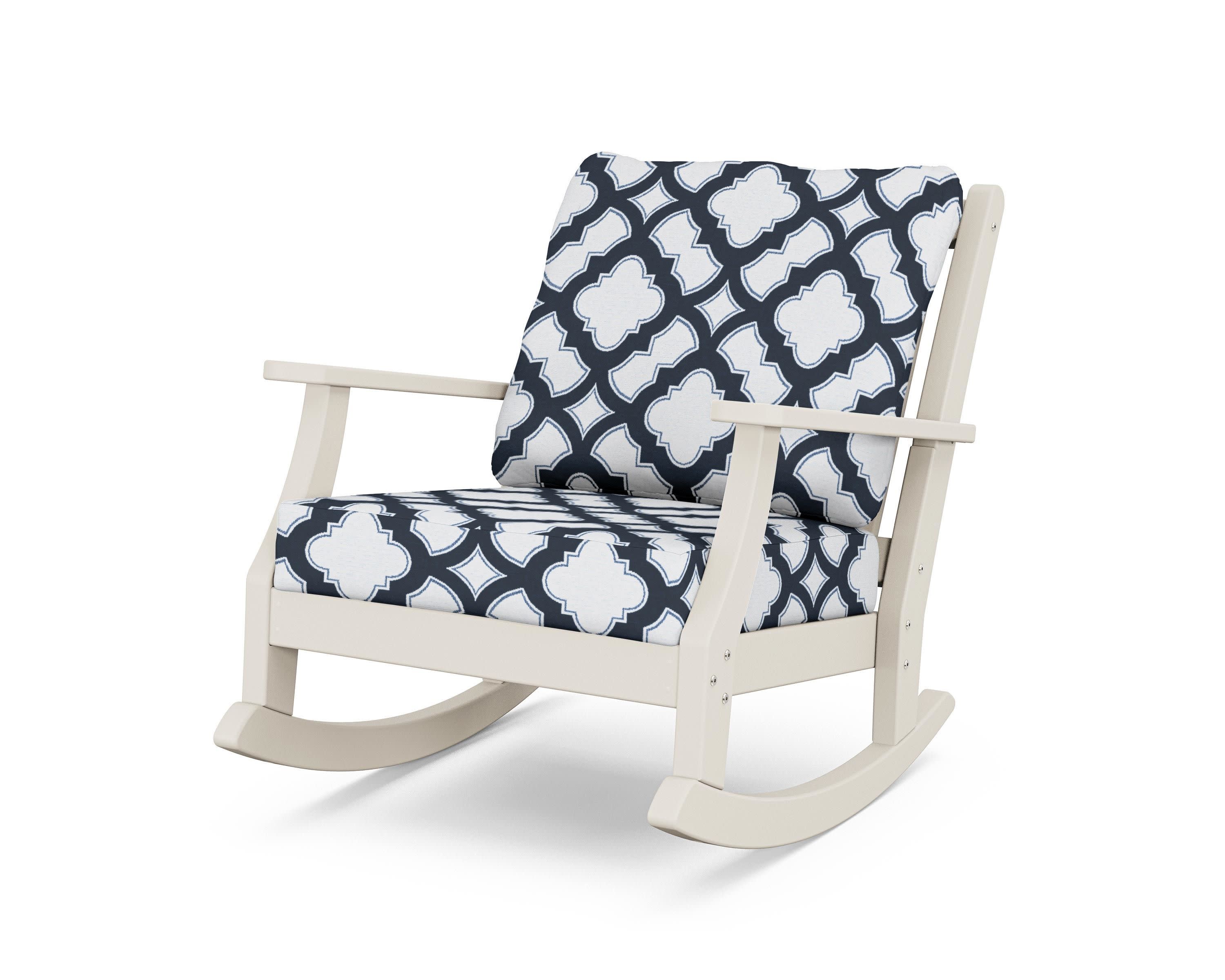 Wovendale Deep Seating Rocking Chair in Sand / Trellis Marine Indigo