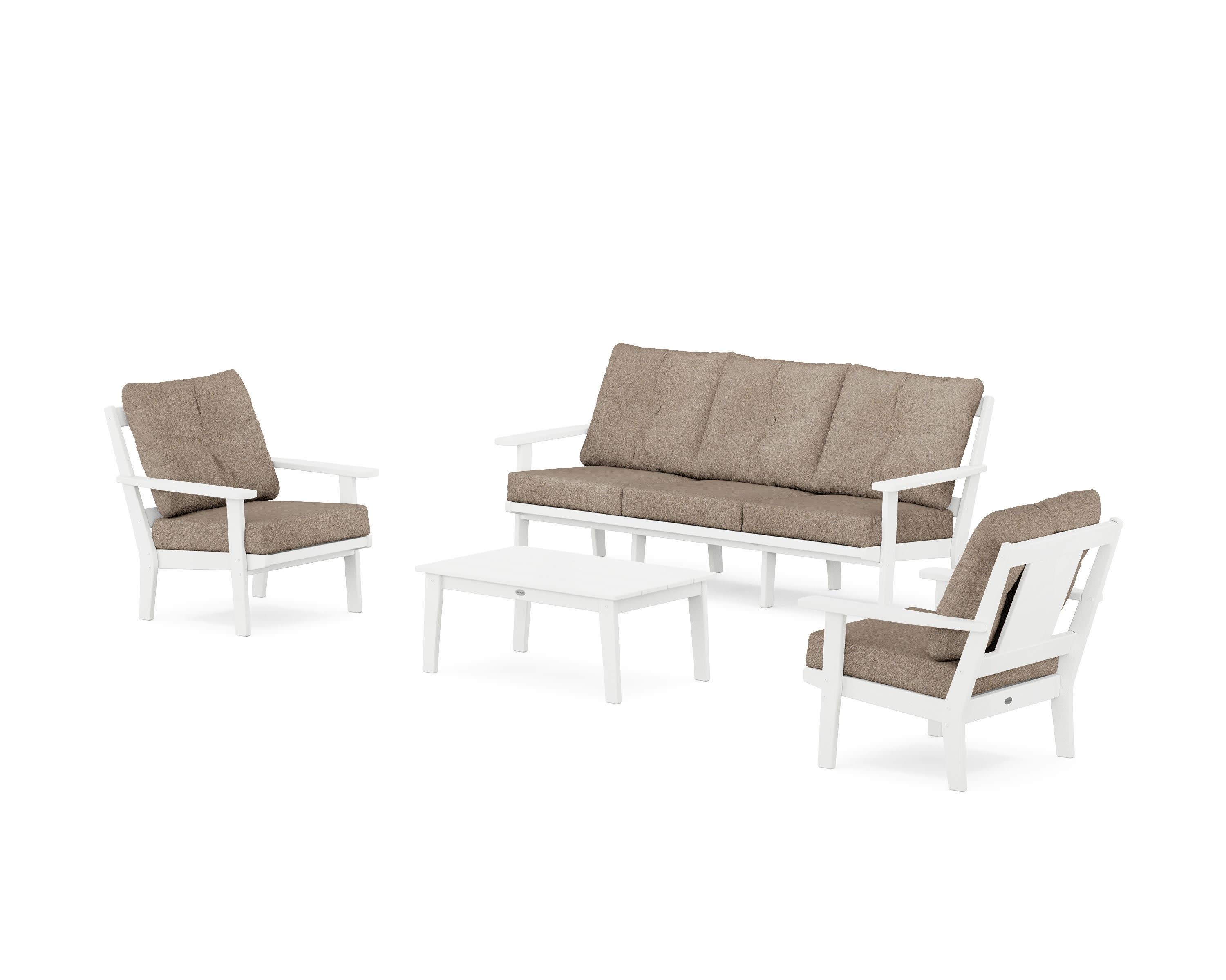 Prairie 4-Piece Deep Seating Set with Sofa in White / Spiced Burlap