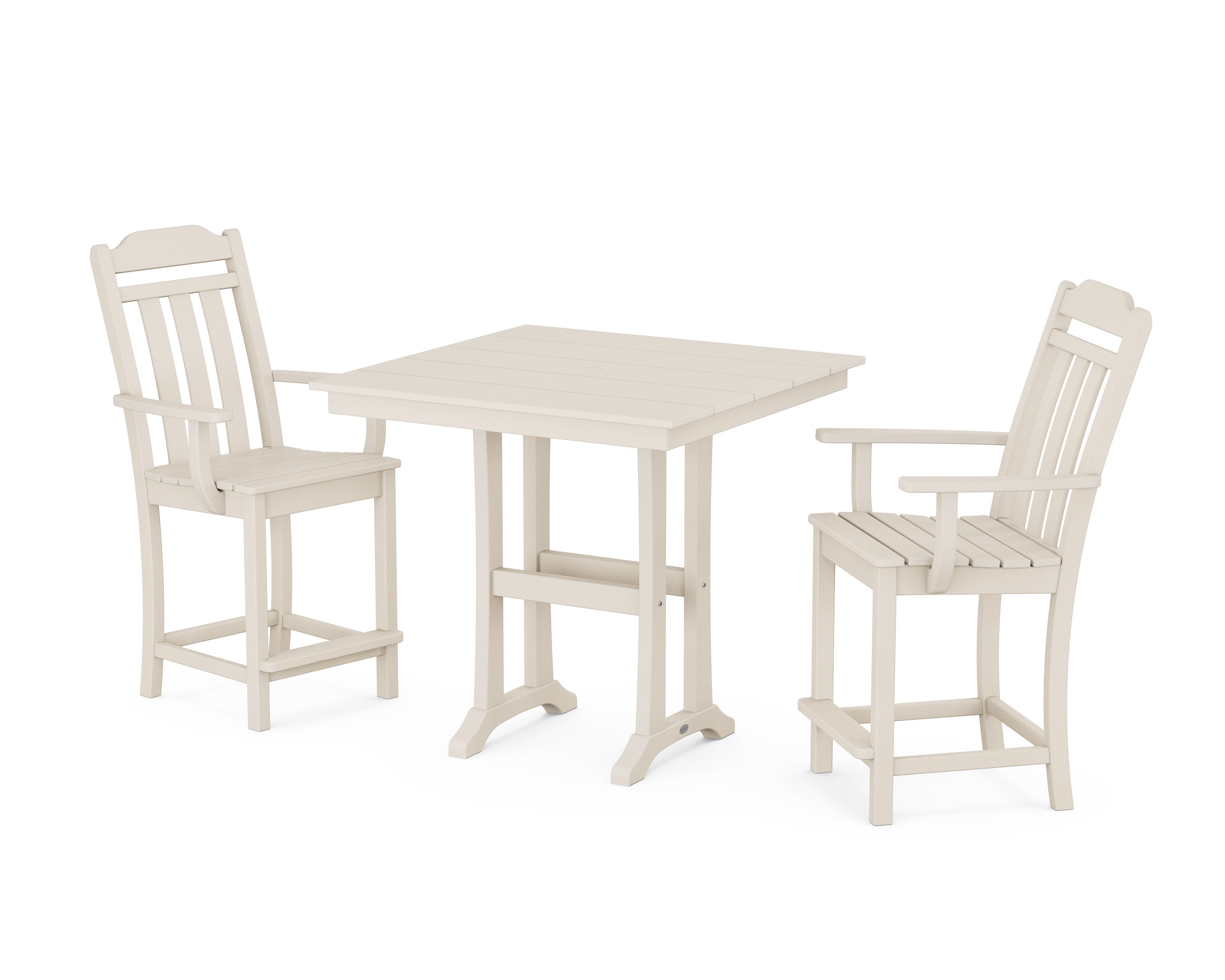 Cottage 3-Piece Farmhouse Counter Set with Trestle Legs in Sand