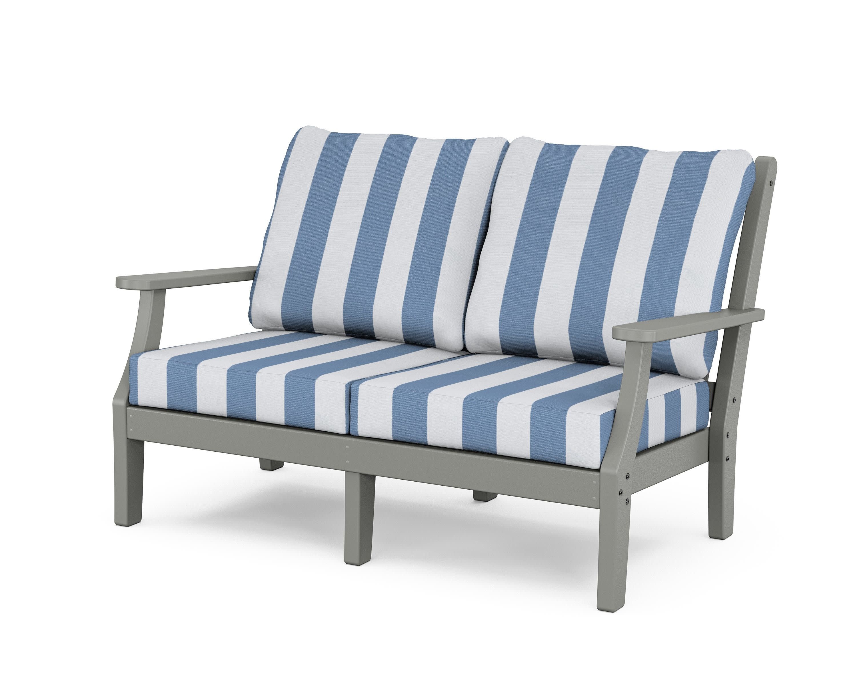 Wovendale Deep Seating Loveseat in Slate Grey / Cabana Stripe Sky Blue
