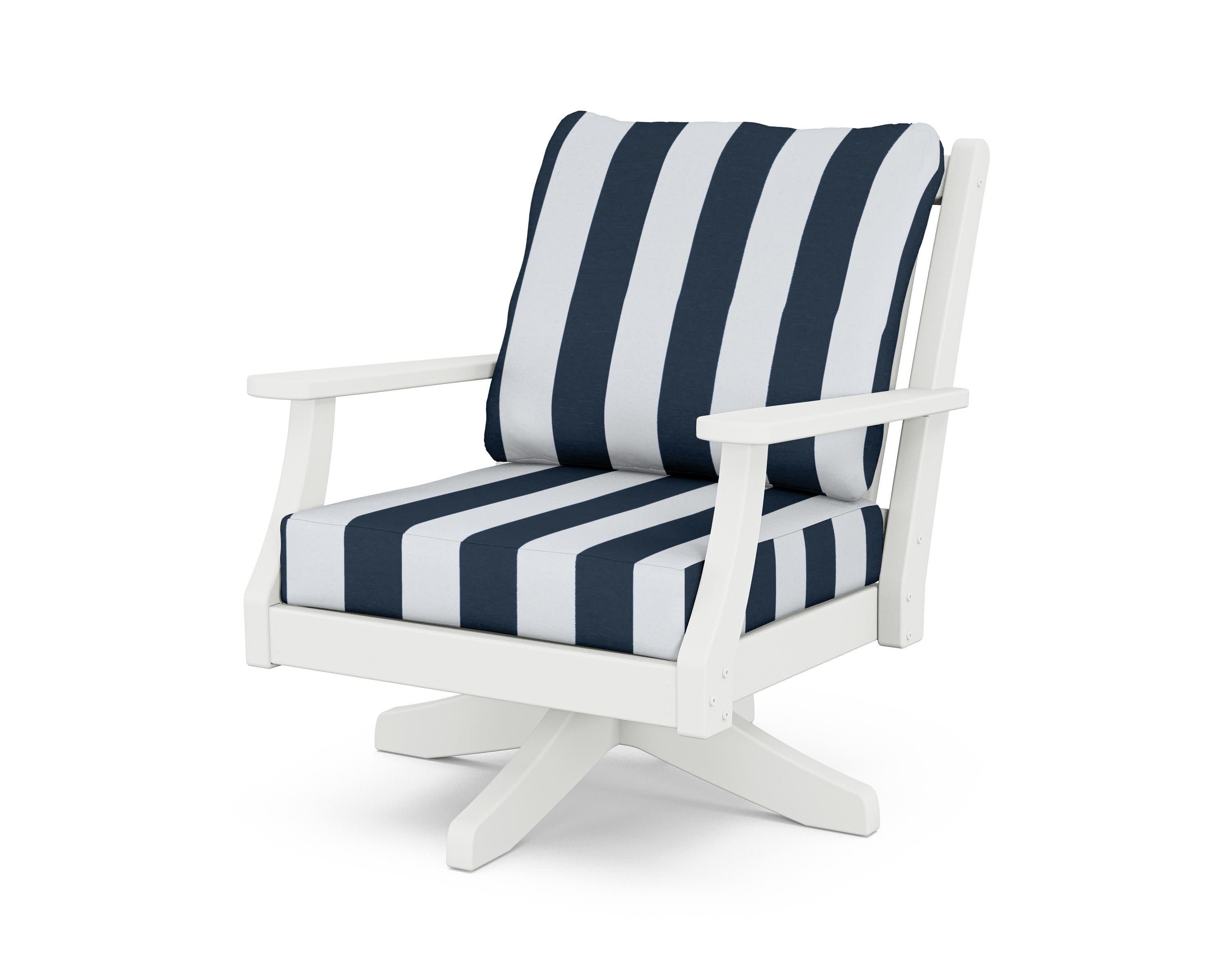 Wovendale Deep Seating Swivel Chair in White / Cabana Stripe Marine Indigo