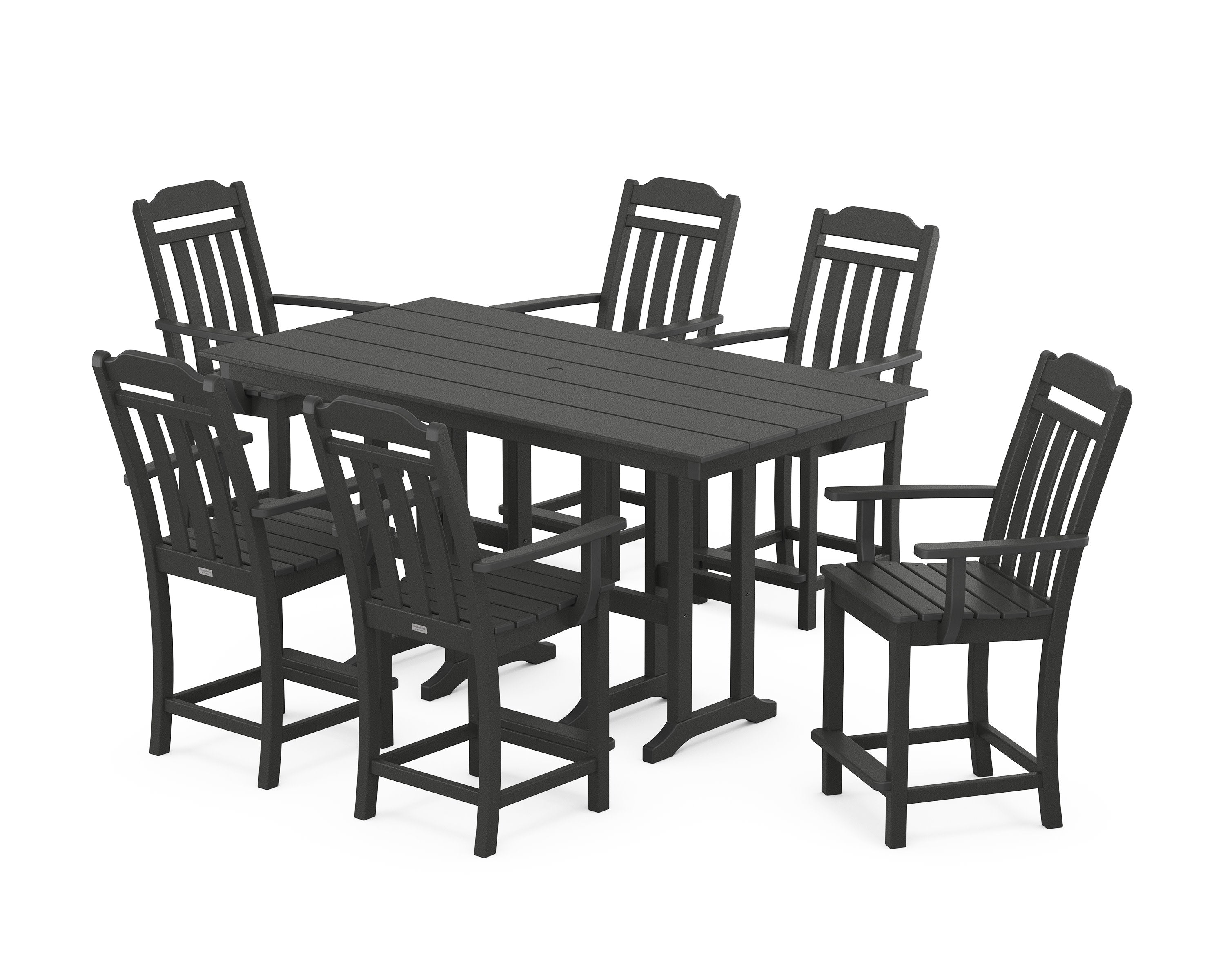 Cottage Arm Chair 7-Piece Farmhouse Counter Set in Black