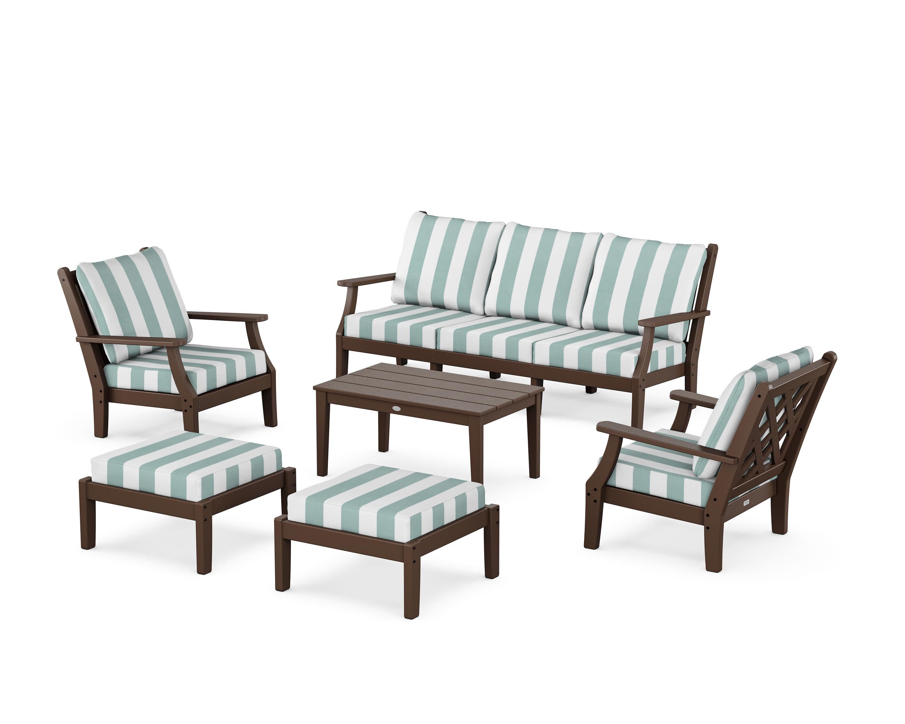 Wovendale 6-Piece Lounge Sofa Set in Mahogany / Cabana Stripe Glacier Spa