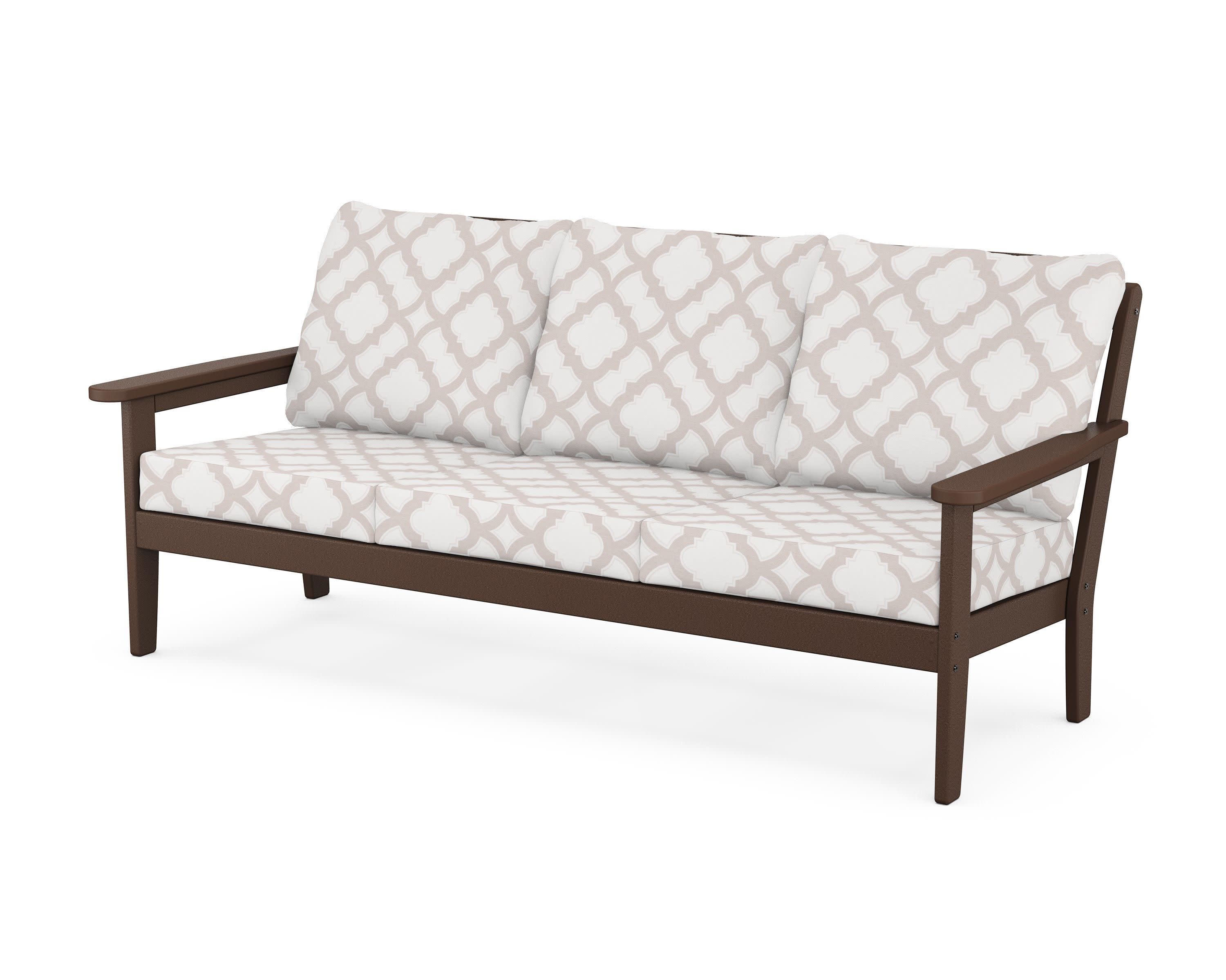 Cottage Deep Seating Sofa in Mahogany / Trellis Dune Burlap