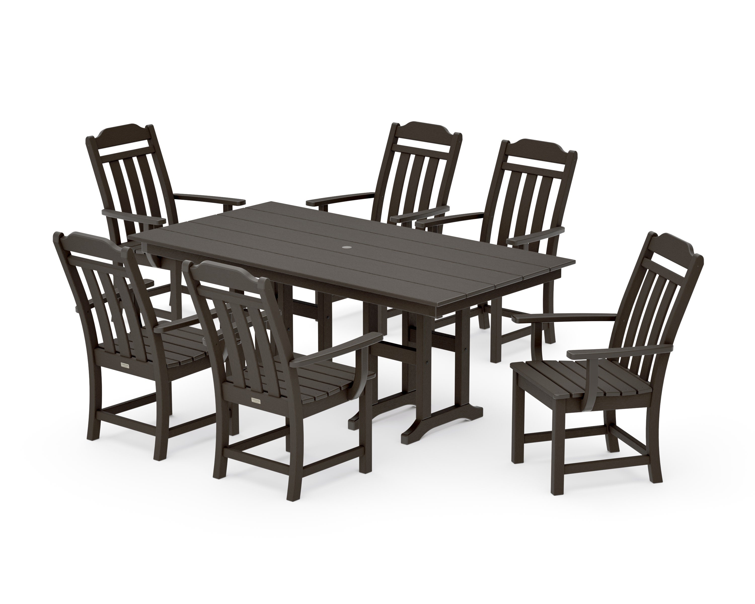 Cottage Arm Chair 7-Piece Farmhouse Dining Set in Vintage Coffee