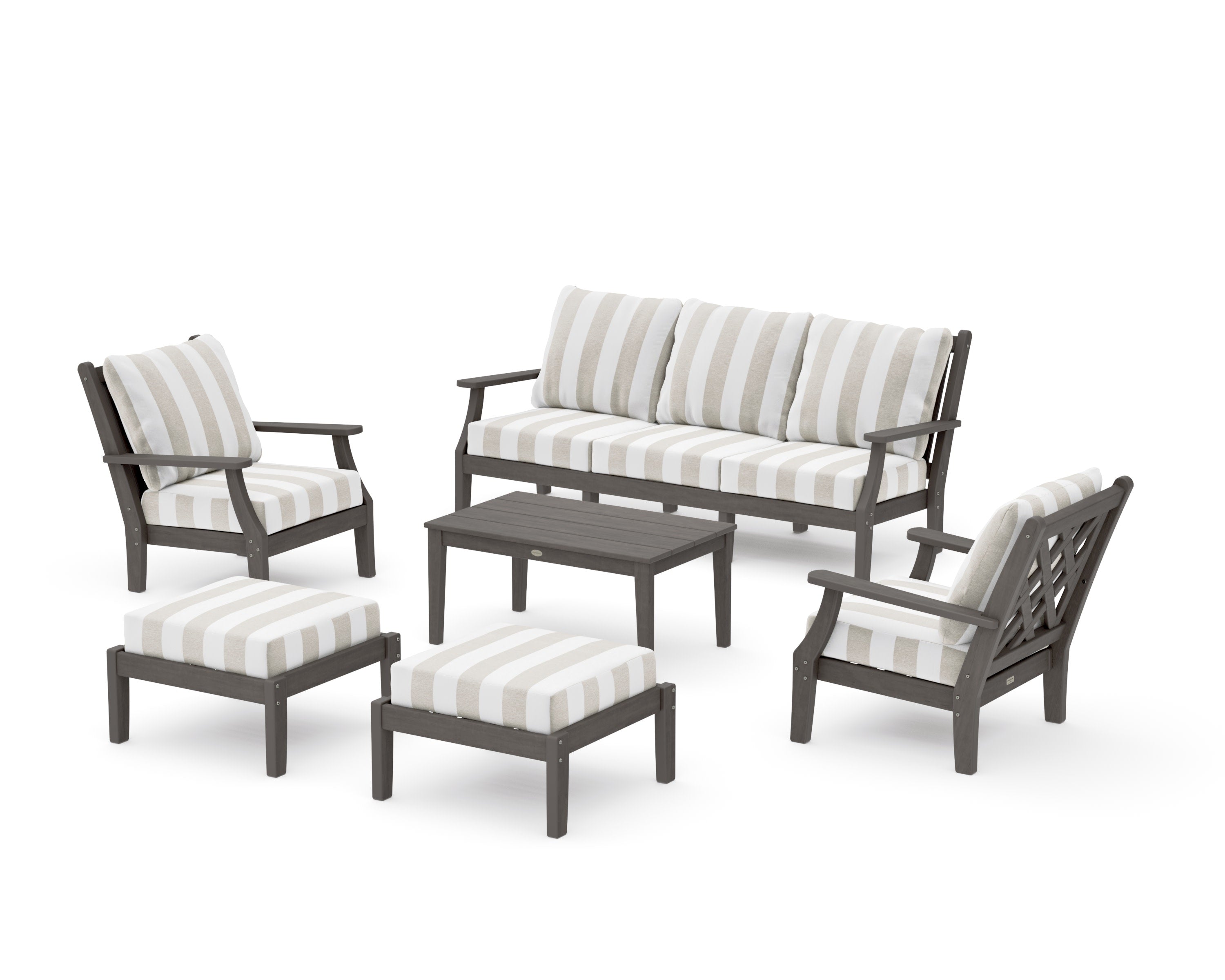Wovendale 6-Piece Lounge Sofa Set in Driftwood / Cabana Stripe Dune Burlap