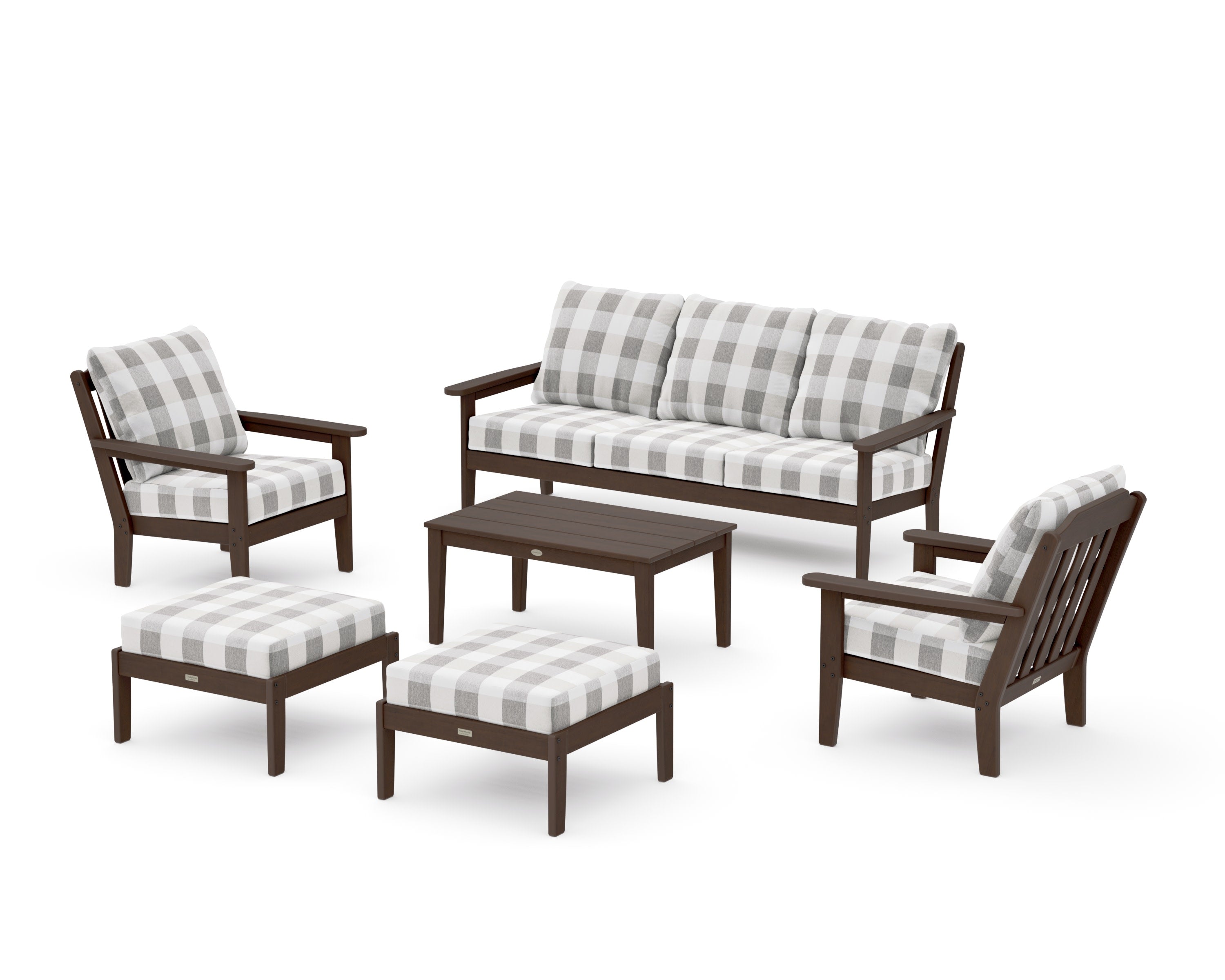 Cottage 6-Piece Lounge Sofa Set in Kona / Buffalo Plaid Grey Mist