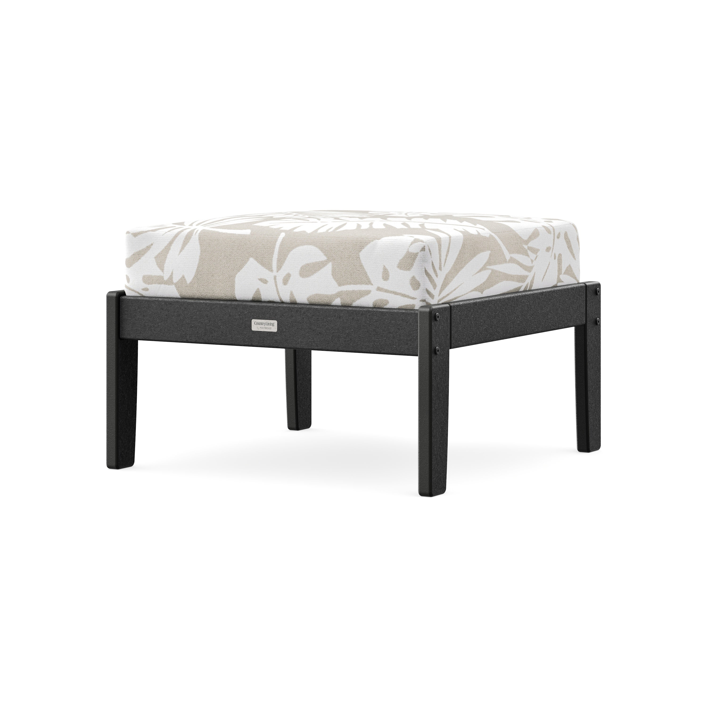 Cottage Deep Seating Ottoman in Black / Leaf Dune Burlap