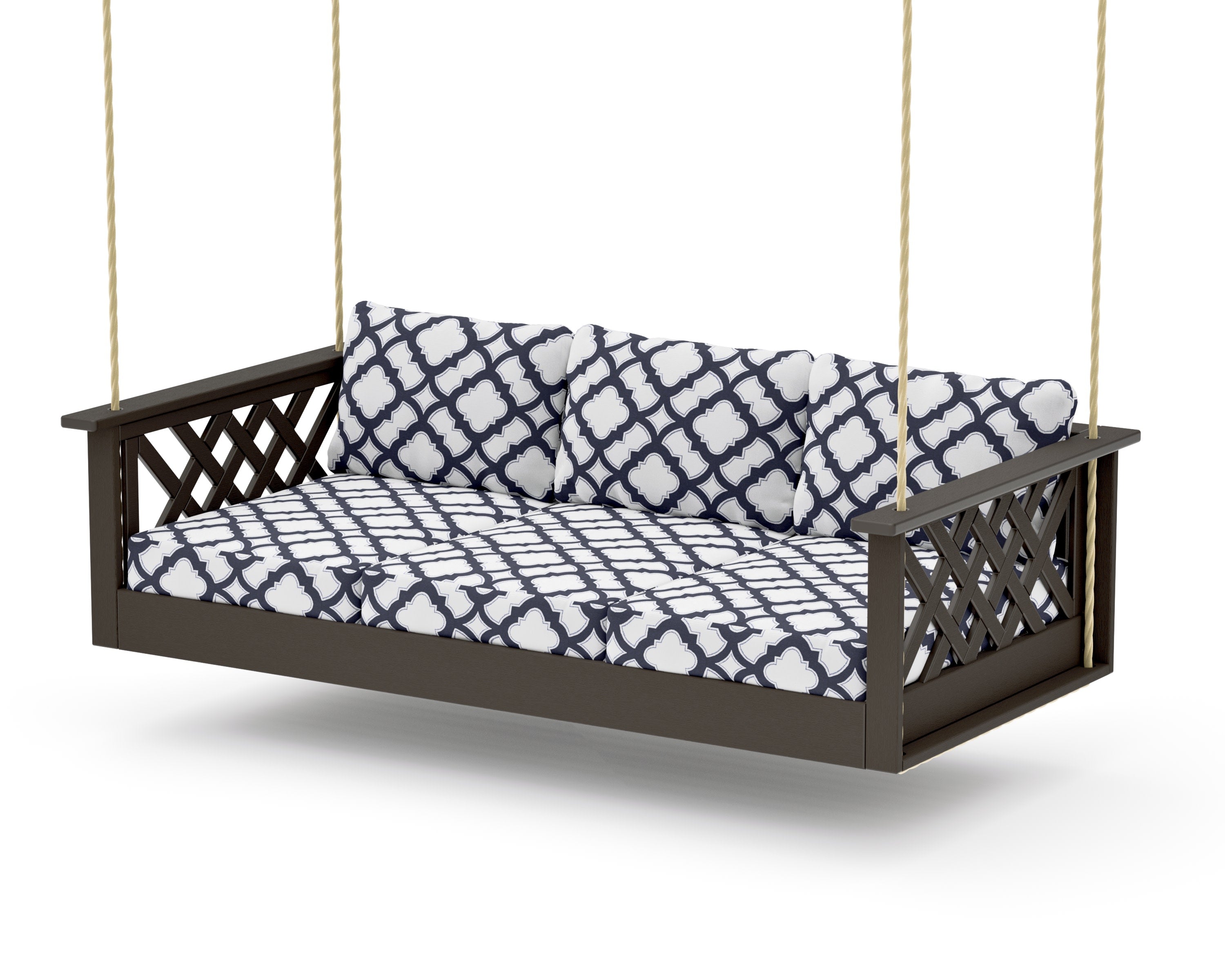 Wovendale Daybed Swing in Vintage Coffee / Trellis Navy