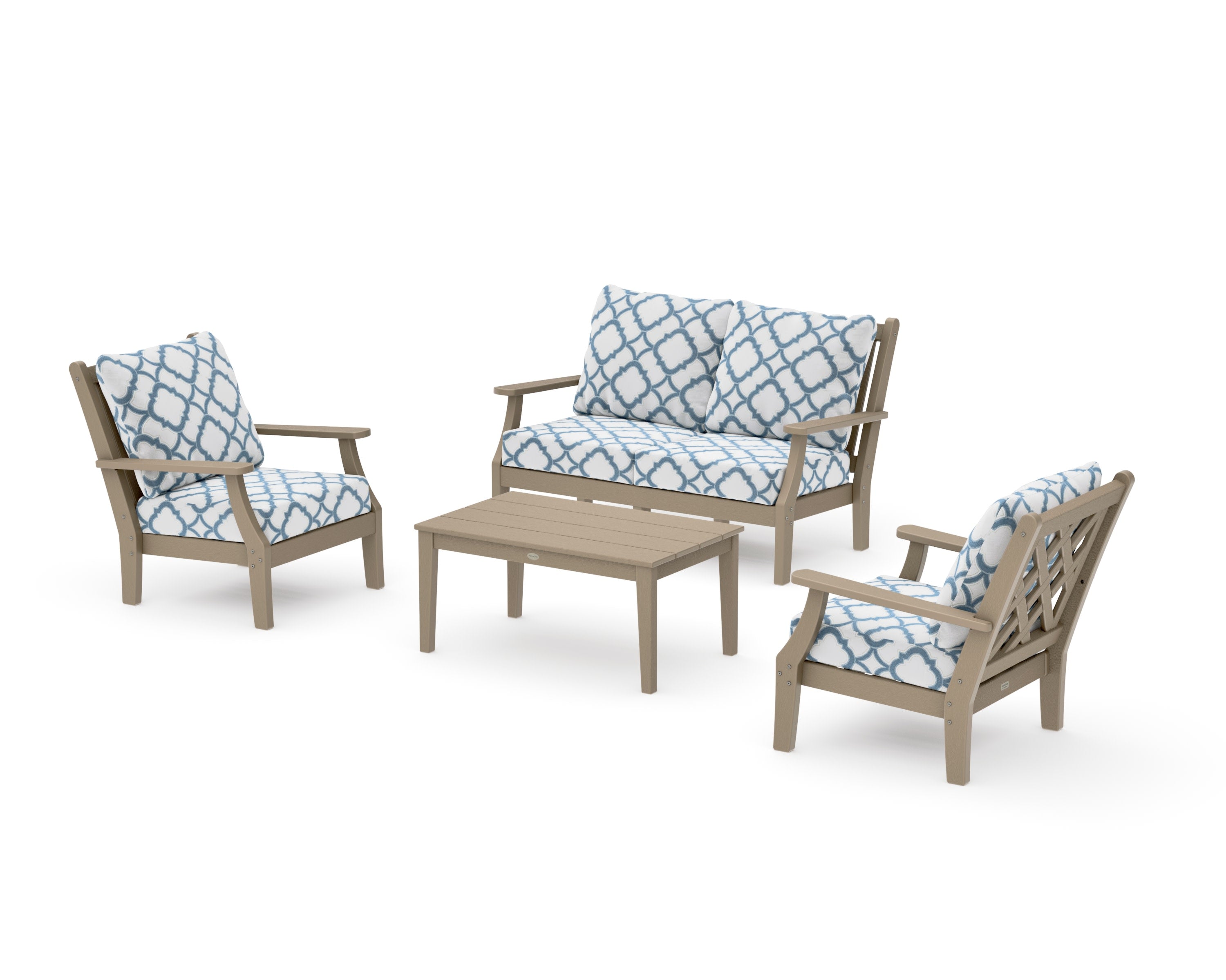 Wovendale 4-Piece Deep Seating Set with Loveseat in Vintage Sahara / Trellis Sky Blue
