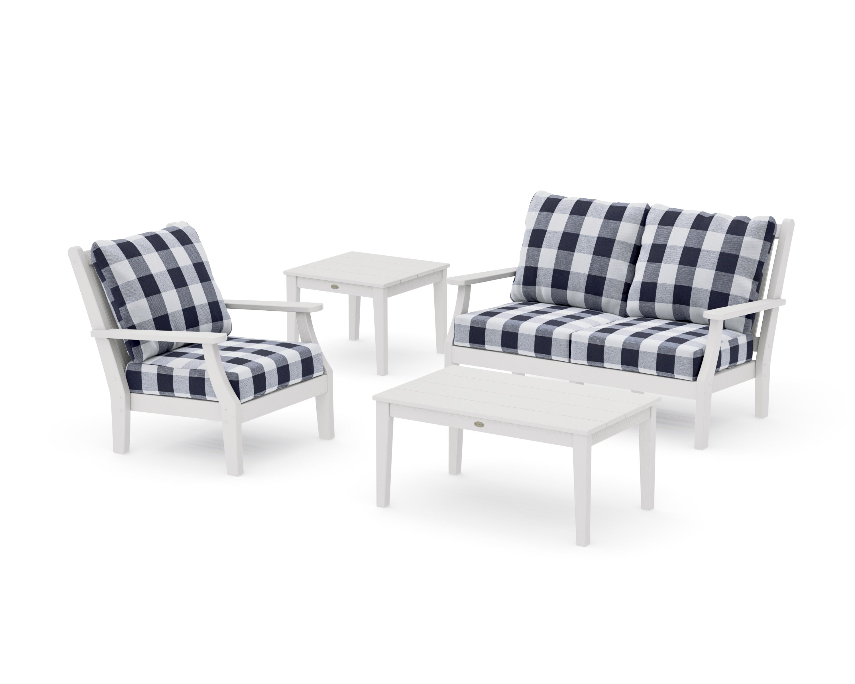 Wovendale 4-Piece Deep Seating Set in Vintage White / Buffalo Plaid Navy