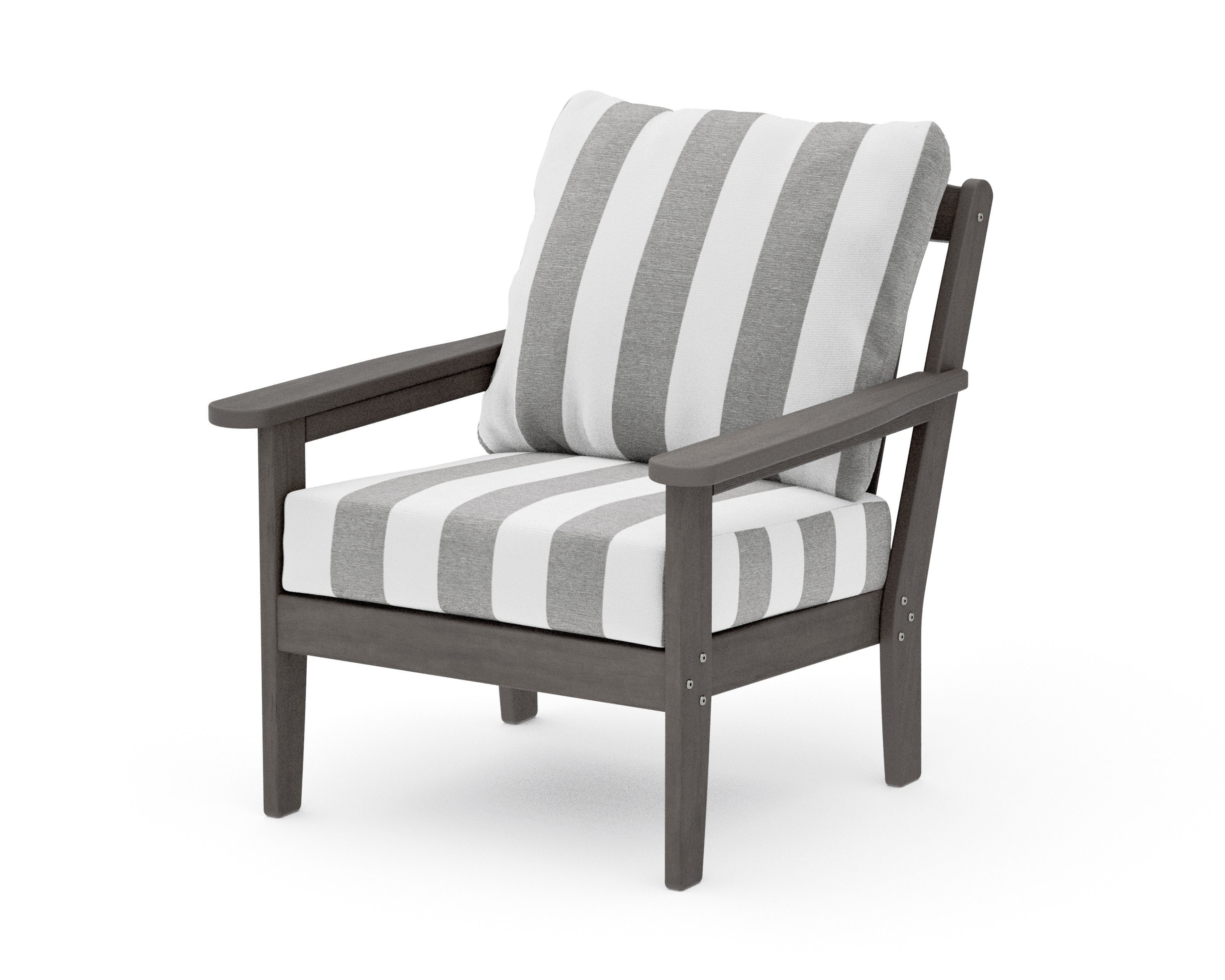 Cottage Deep Seating Chair in Driftwood / Cabana Stripe Grey Mist