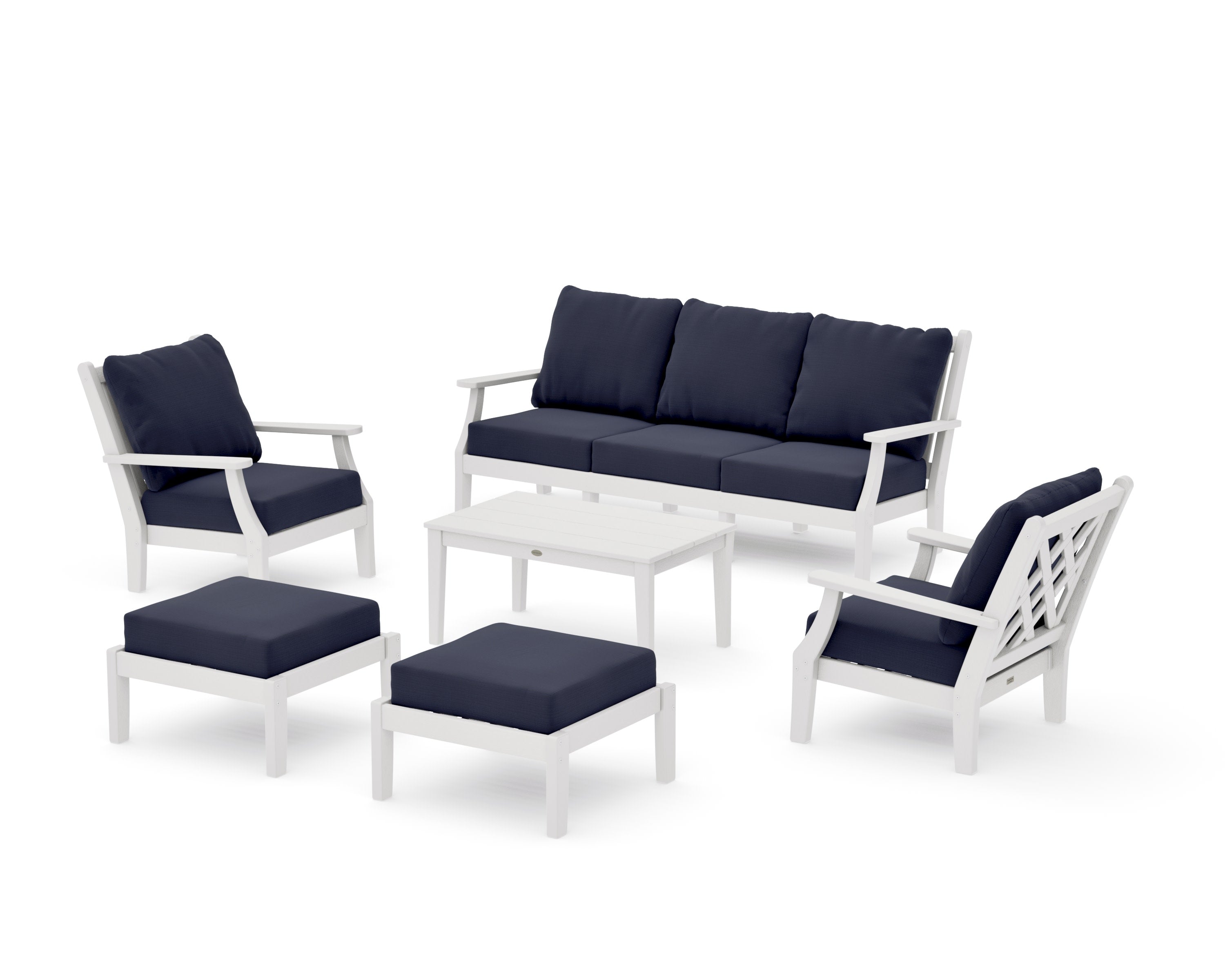Wovendale 6-Piece Lounge Sofa Set in Vintage White / Navy Linen