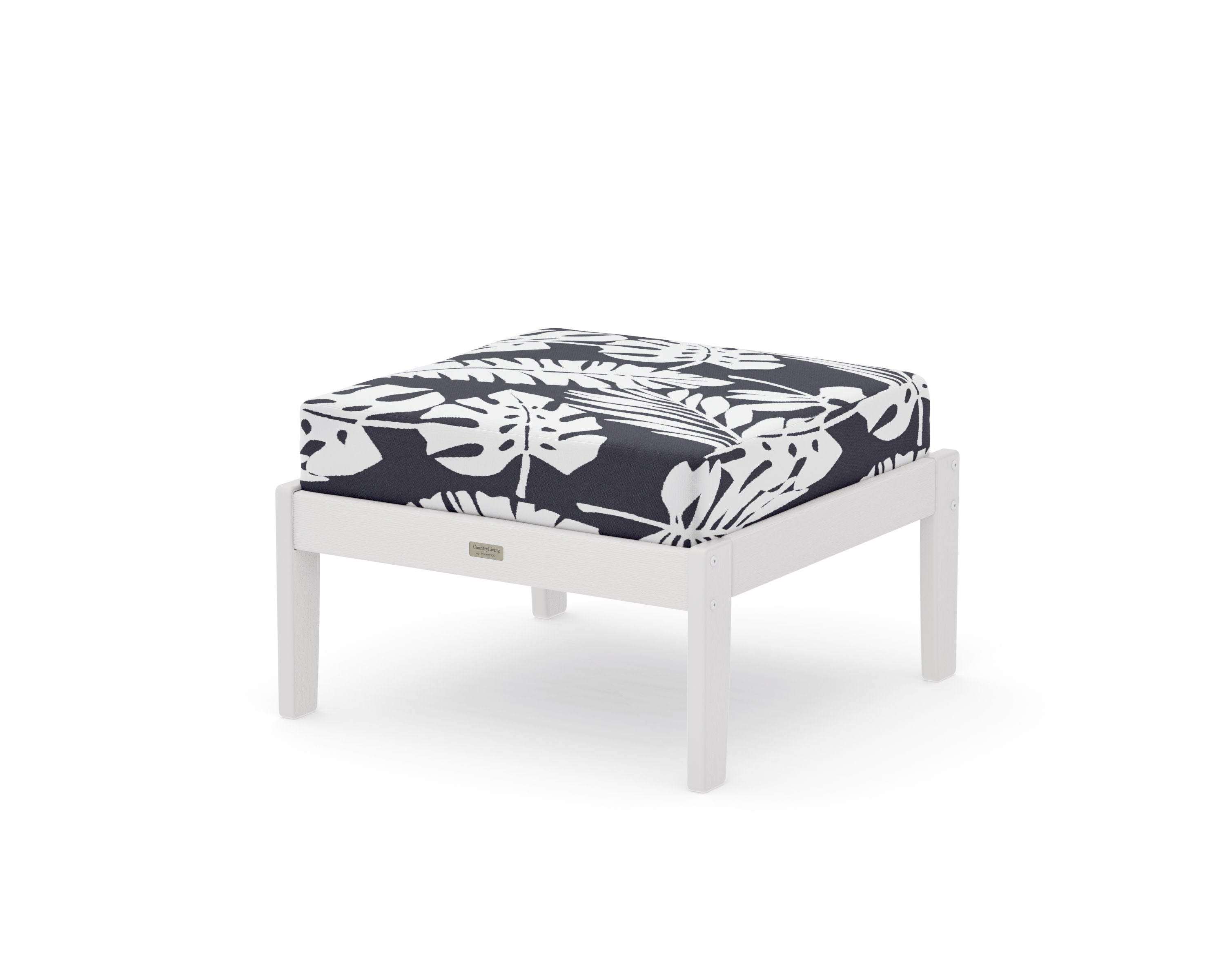 Cottage Deep Seating Ottoman in Vintage White / Leaf Navy