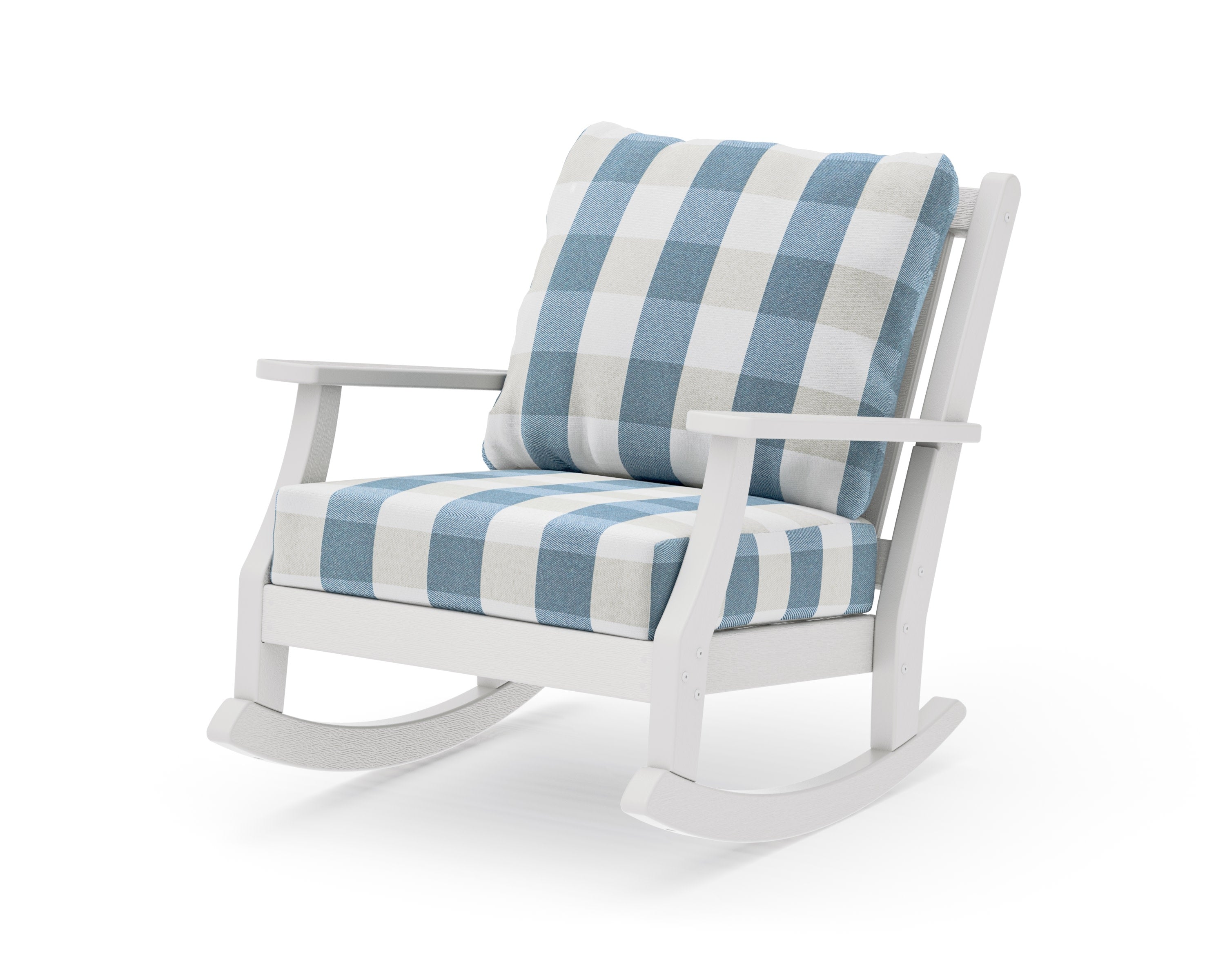 Wovendale Deep Seating Rocking Chair in Vintage White / Buffalo Plaid Sky Blue