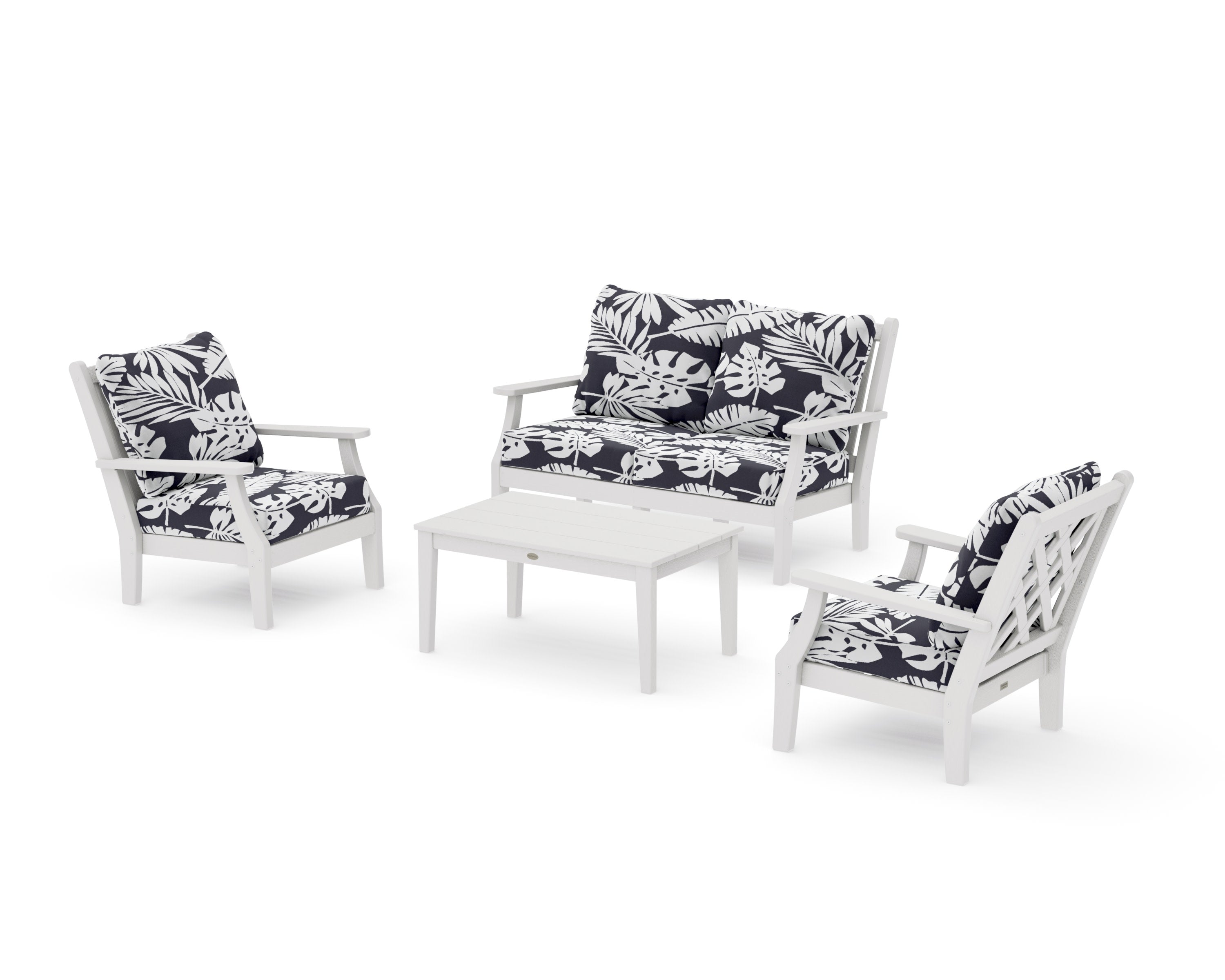 Wovendale 4-Piece Deep Seating Set with Loveseat in Vintage White / Leaf Navy