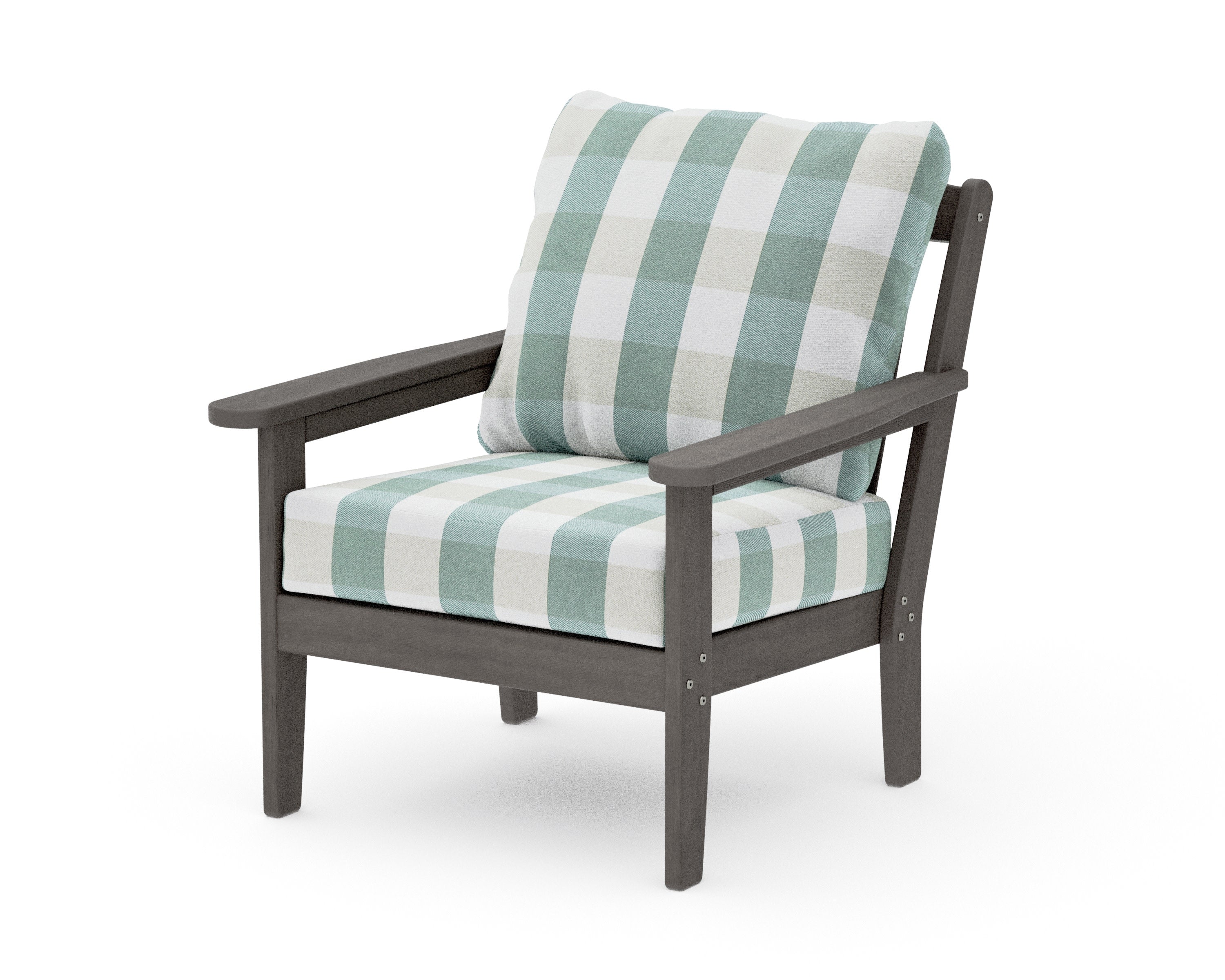 Cottage Deep Seating Chair in Driftwood / Buffalo Plaid Glacier Spa