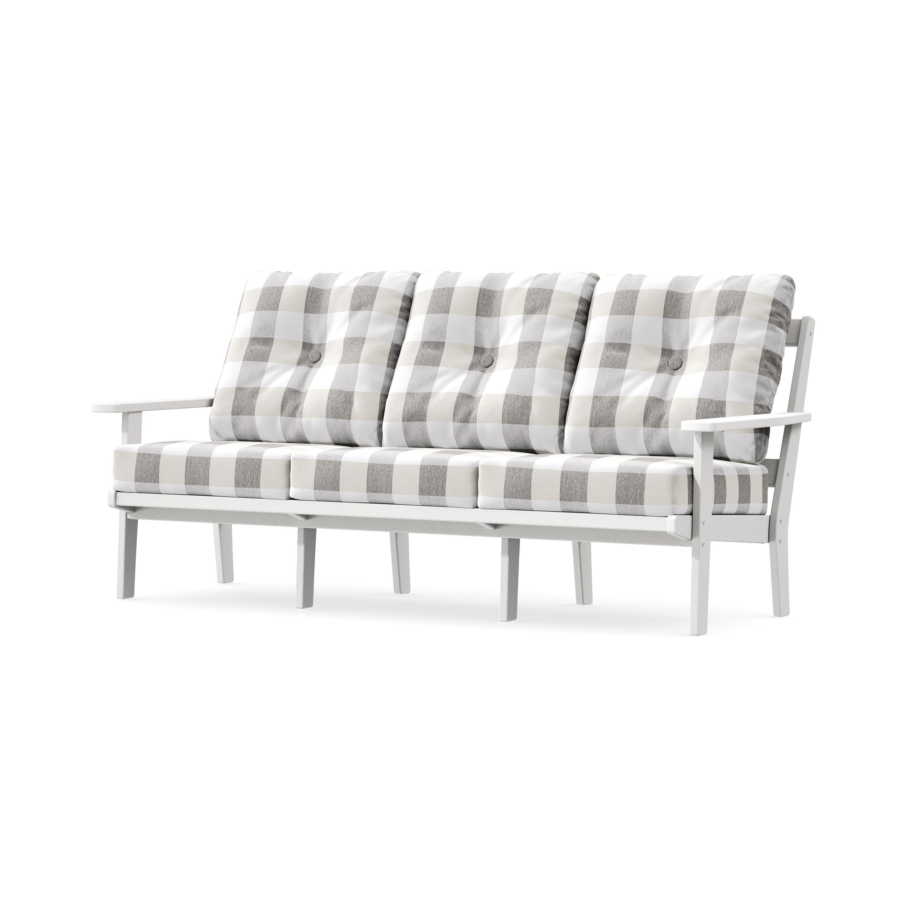 PrairieDeep Seating Sofa in White / Buffalo Plaid Grey Mist