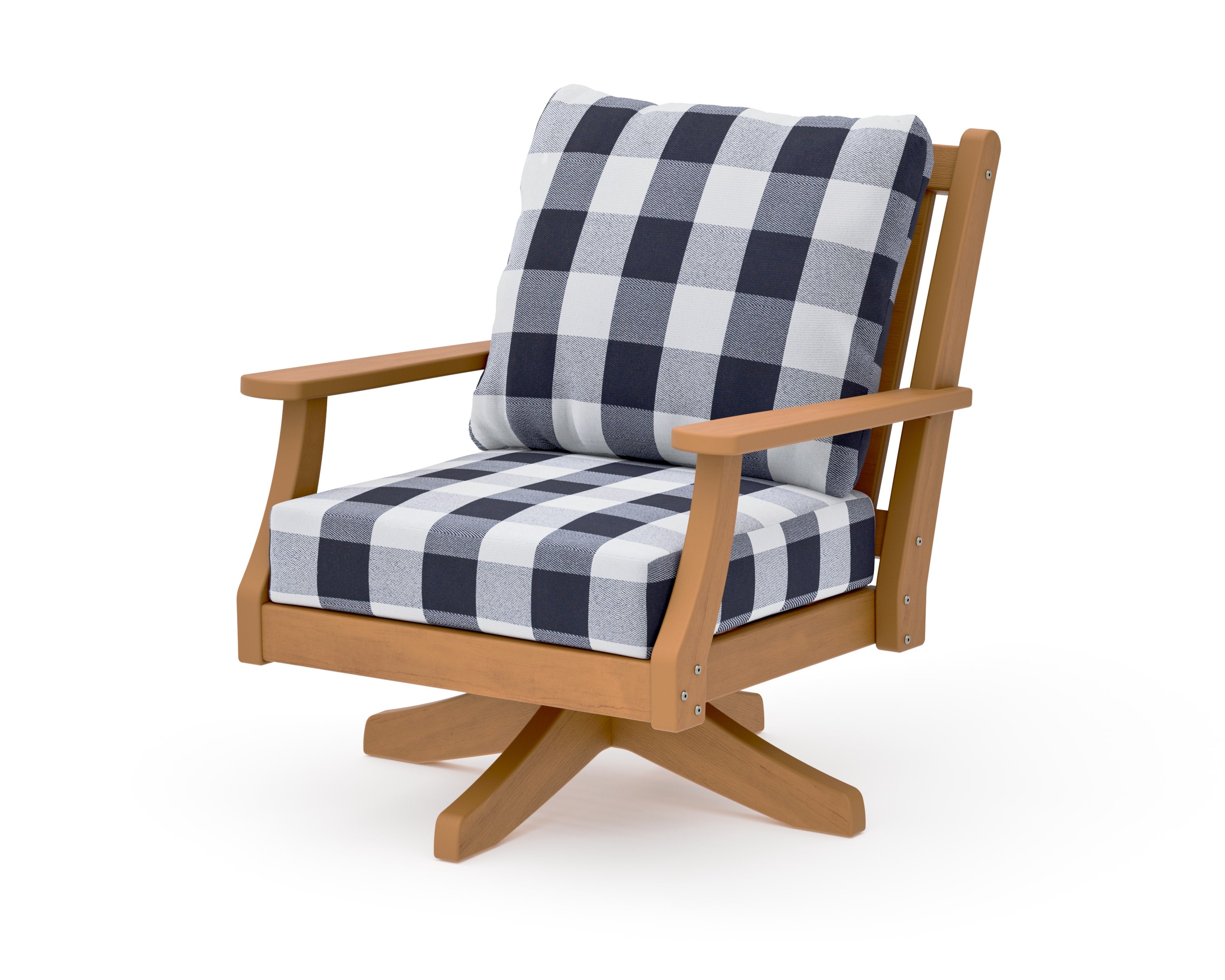 Wovendale Deep Seating Swivel Chair in Natural / Buffalo Plaid Navy