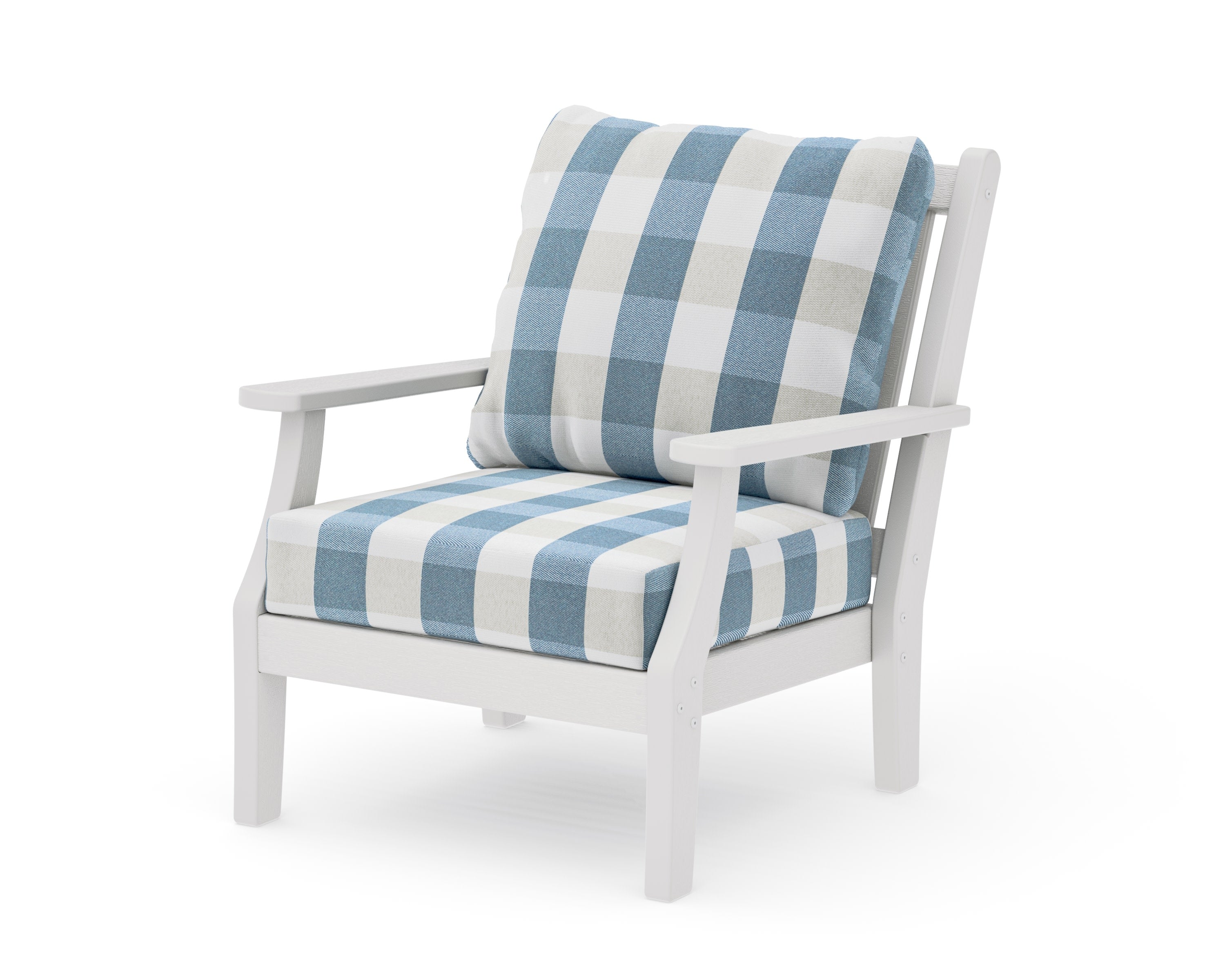 Wovendale Deep Seating Chair in Vintage White / Buffalo Plaid Sky Blue