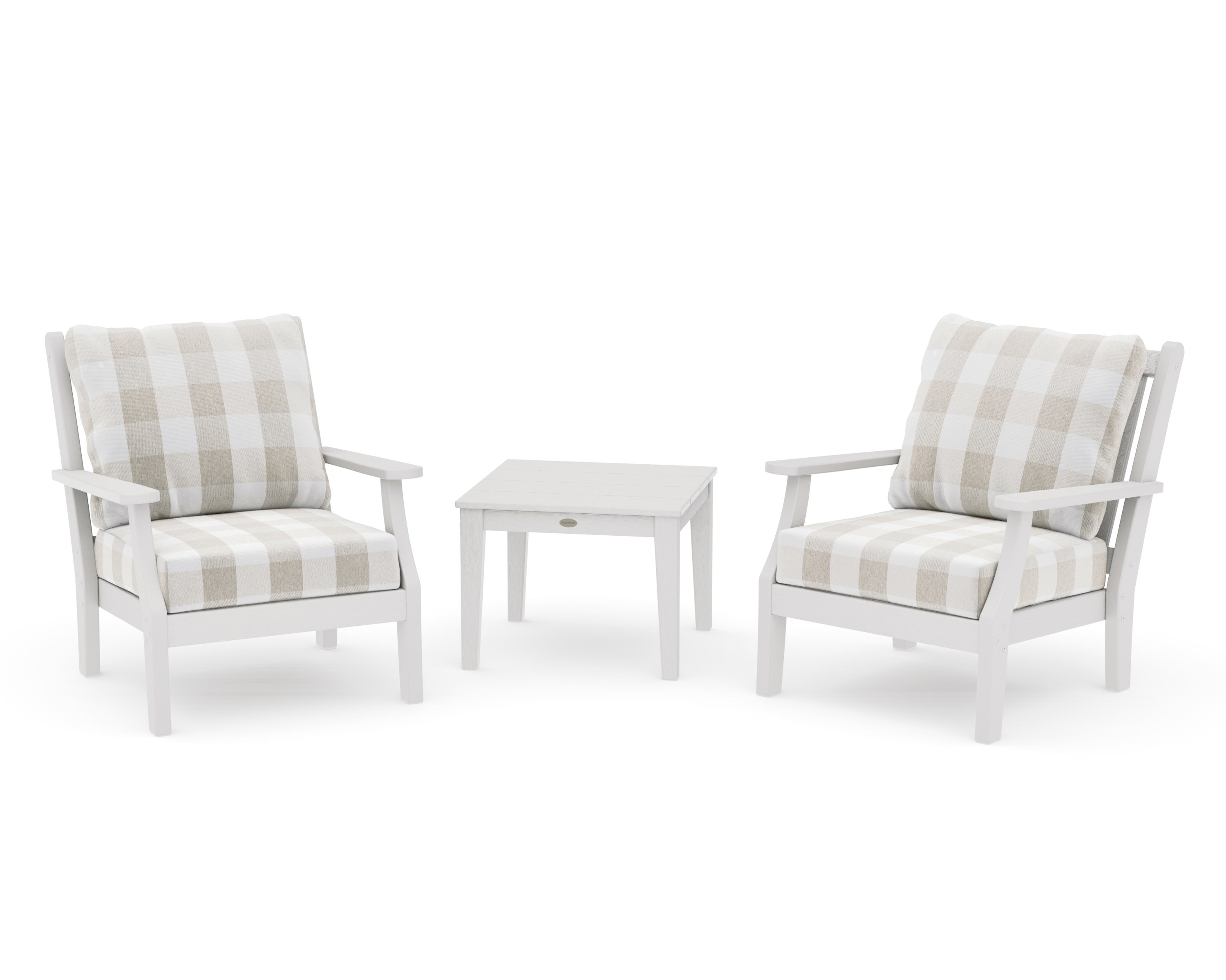 Wovendale 3-Piece Deep Seating Set in Vintage White / Buffalo Plaid Dune Burlap