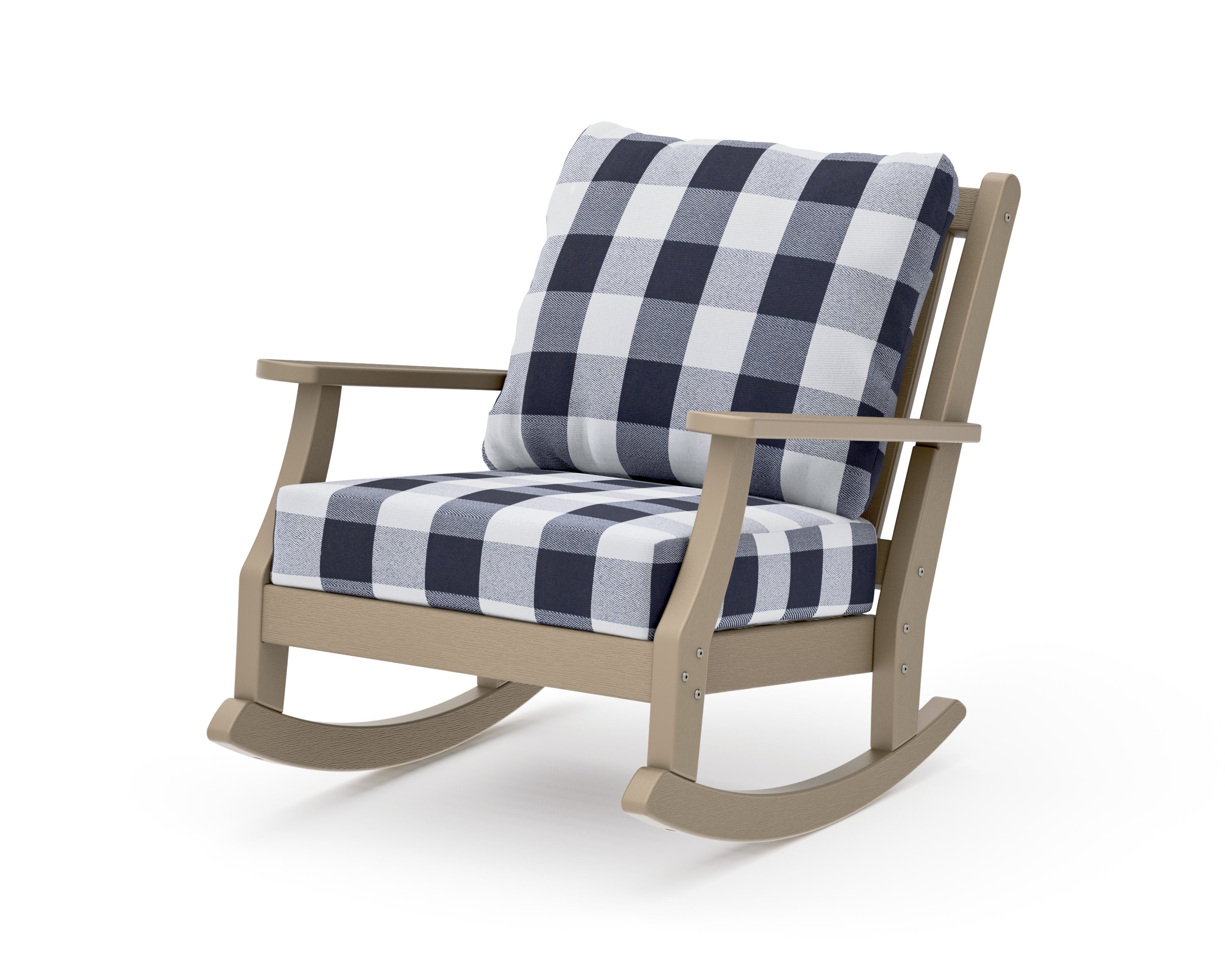 Wovendale Deep Seating Rocking Chair in Vintage Sahara / Buffalo Plaid Navy