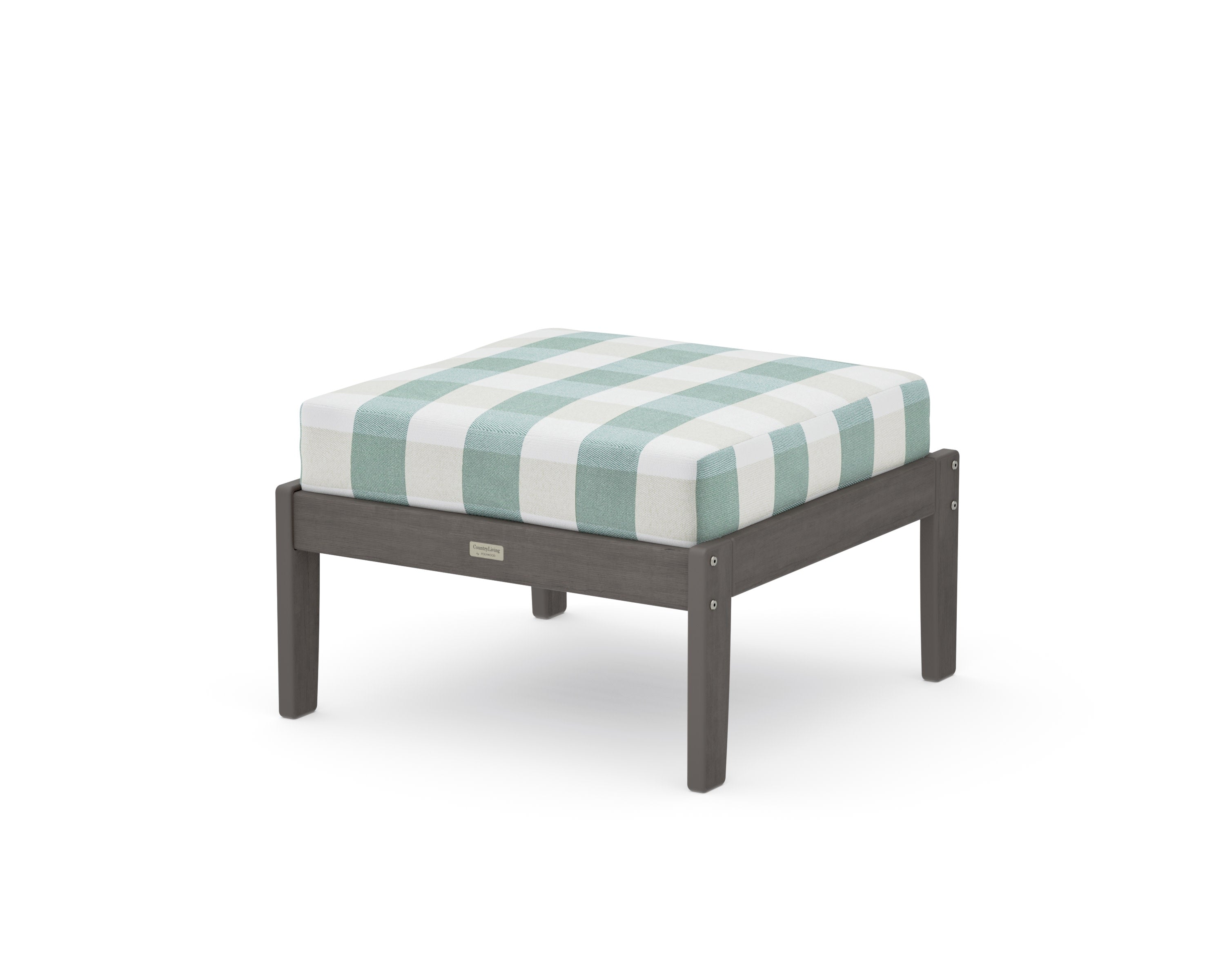 Cottage Deep Seating Ottoman in Driftwood / Buffalo Plaid Glacier Spa