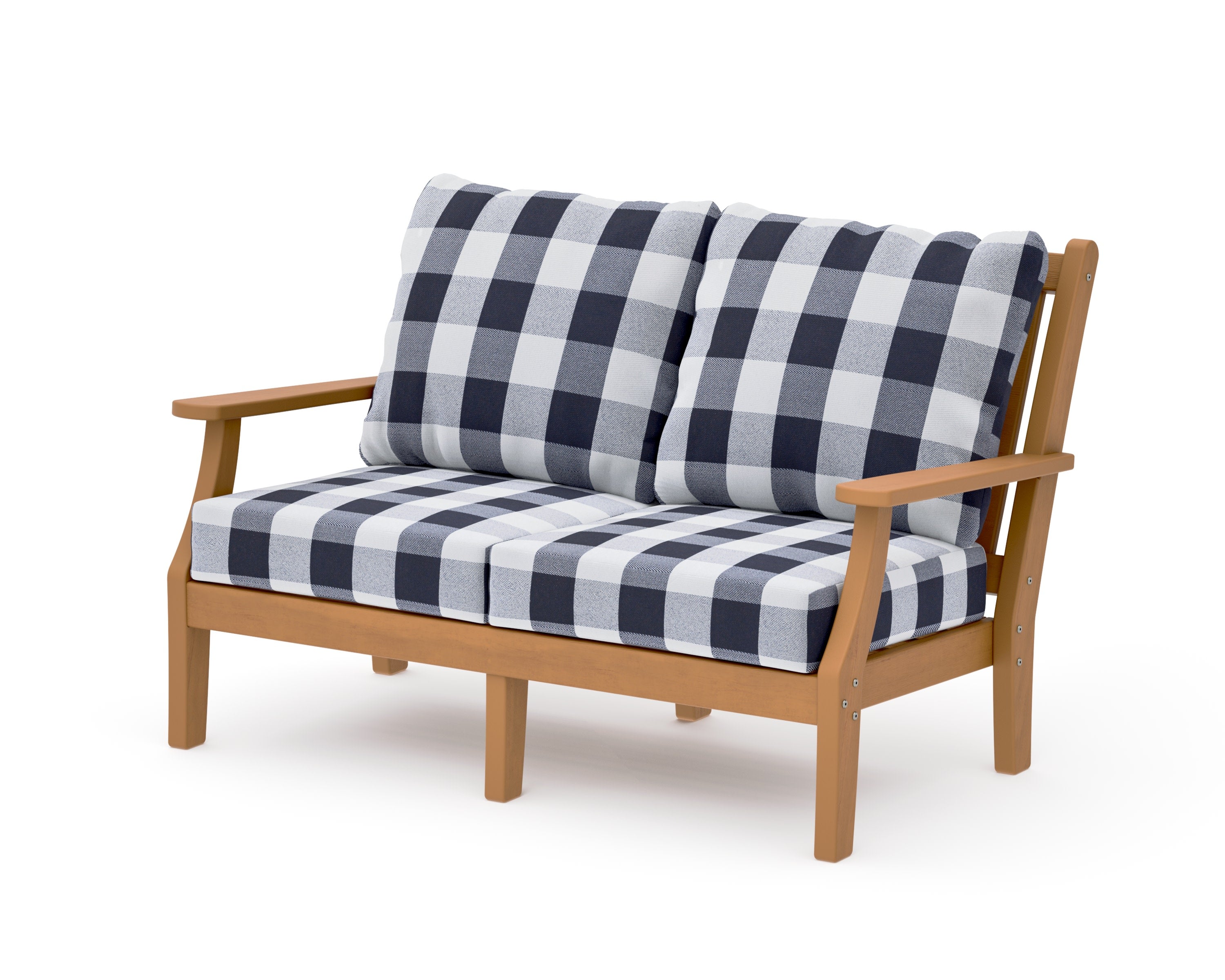 Wovendale Deep Seating Loveseat in Natural / Buffalo Plaid Navy