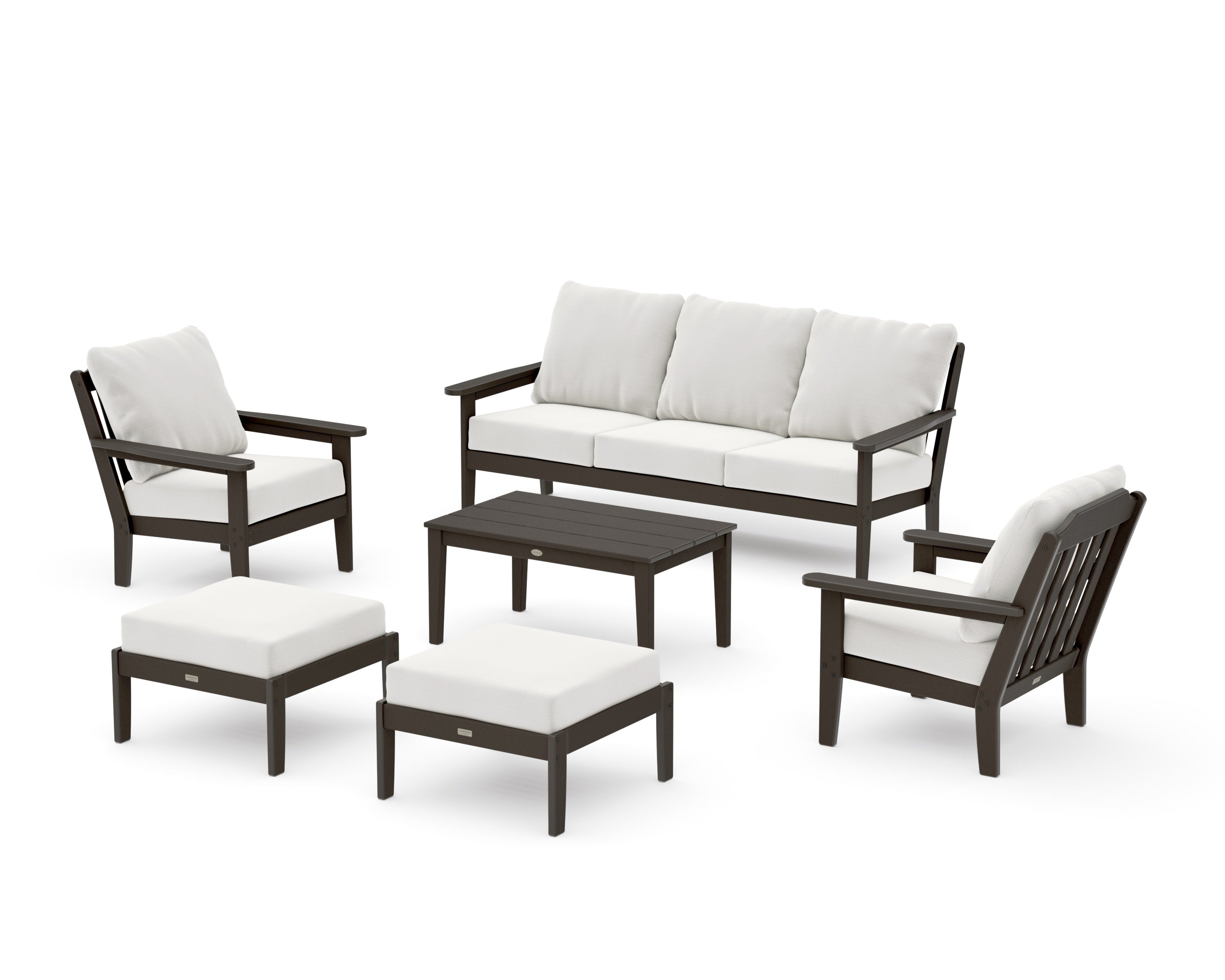 Cottage 6-Piece Lounge Sofa Set in Vintage Coffee / Natural Linen