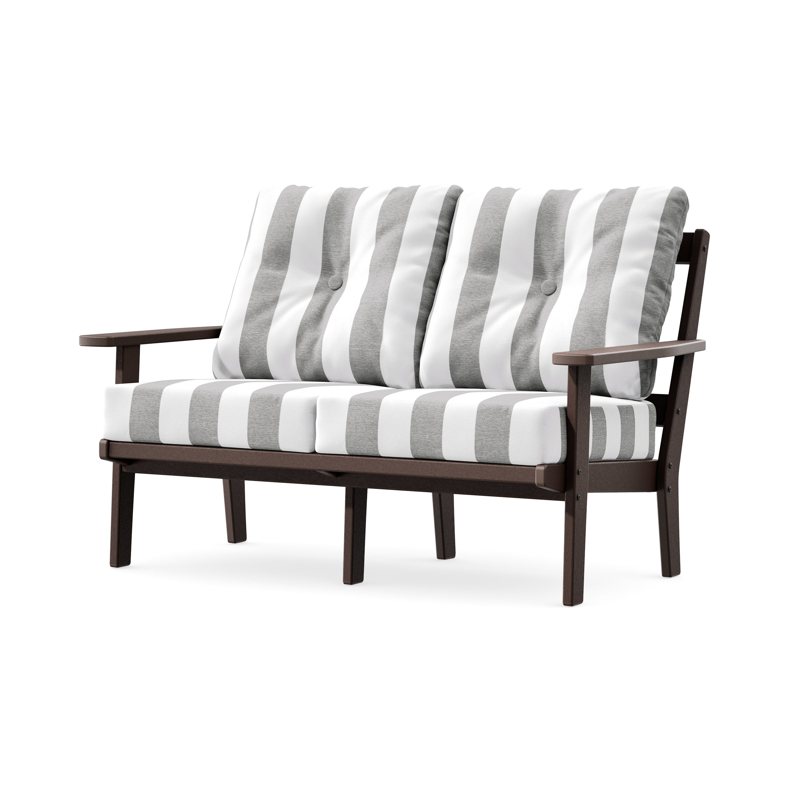 Prairie Deep SeatingLoveseat in Mahogany / Cabana Stripe Grey Mist