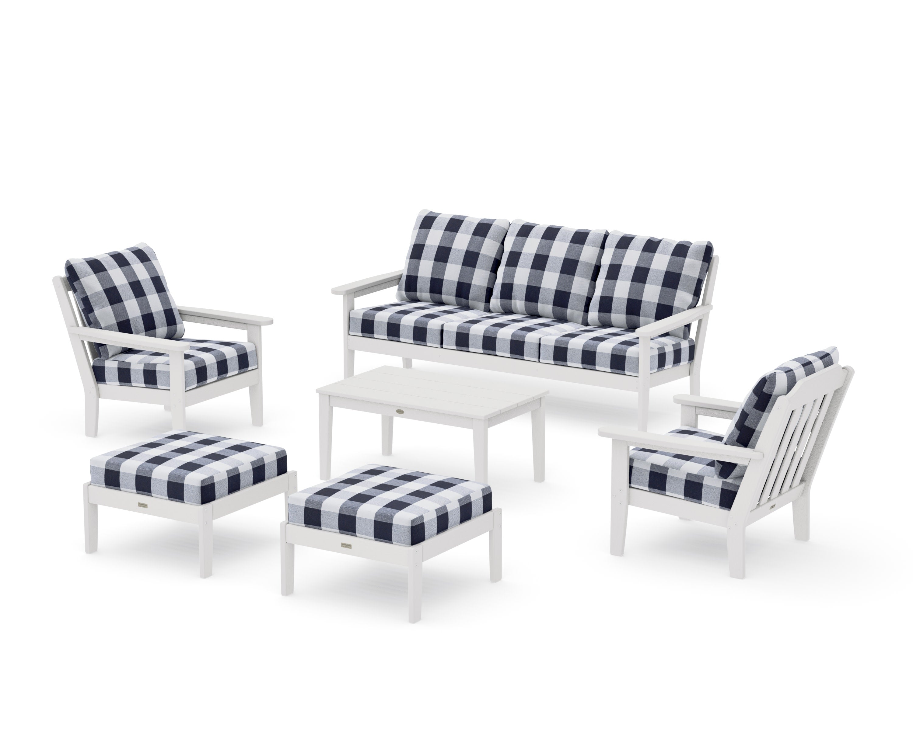 Cottage 6-Piece Lounge Sofa Set in Vintage White / Buffalo Plaid Navy