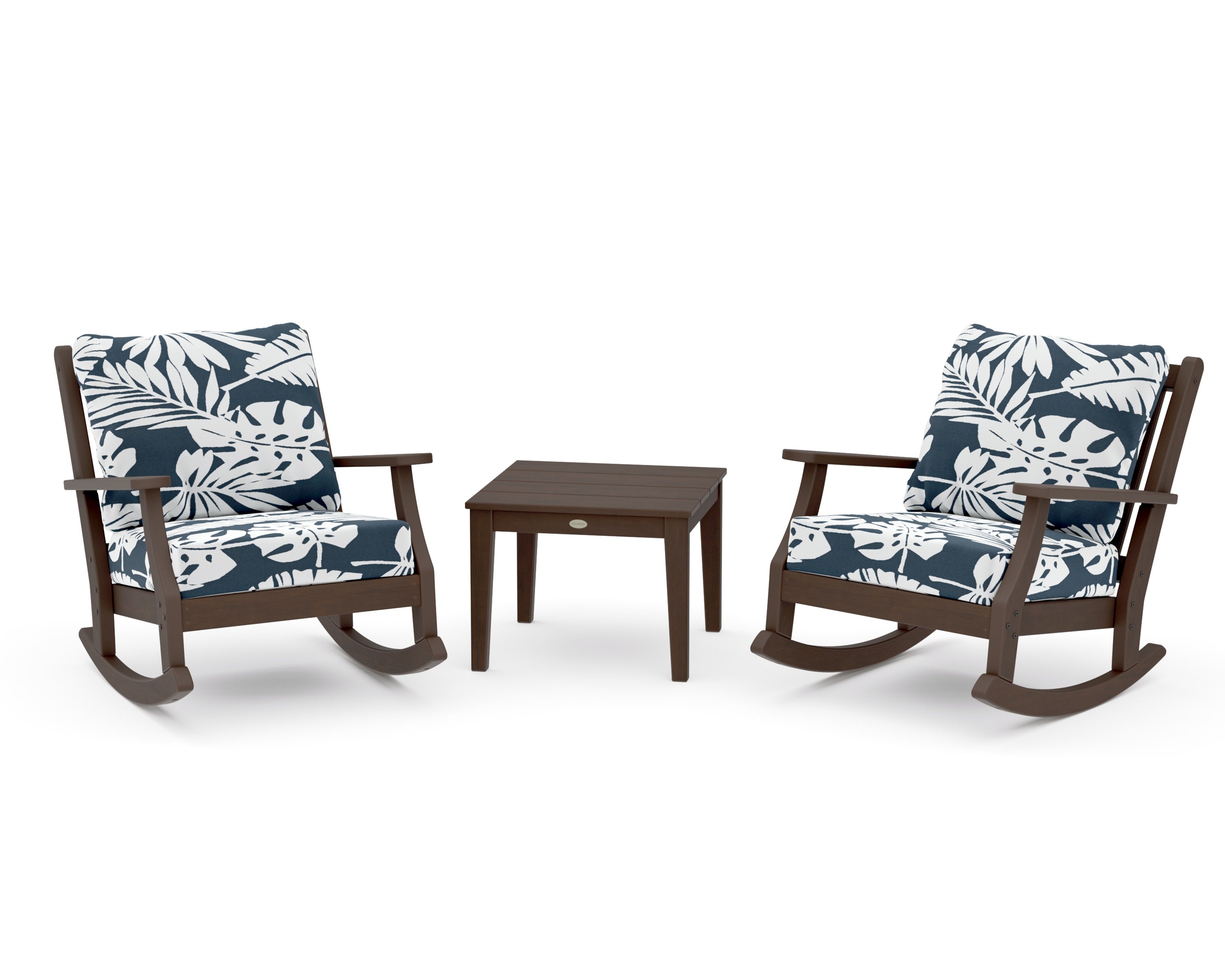 Wovendale 3-Piece Deep Seating Rocker Set in Kona / Leaf Marine Indigo