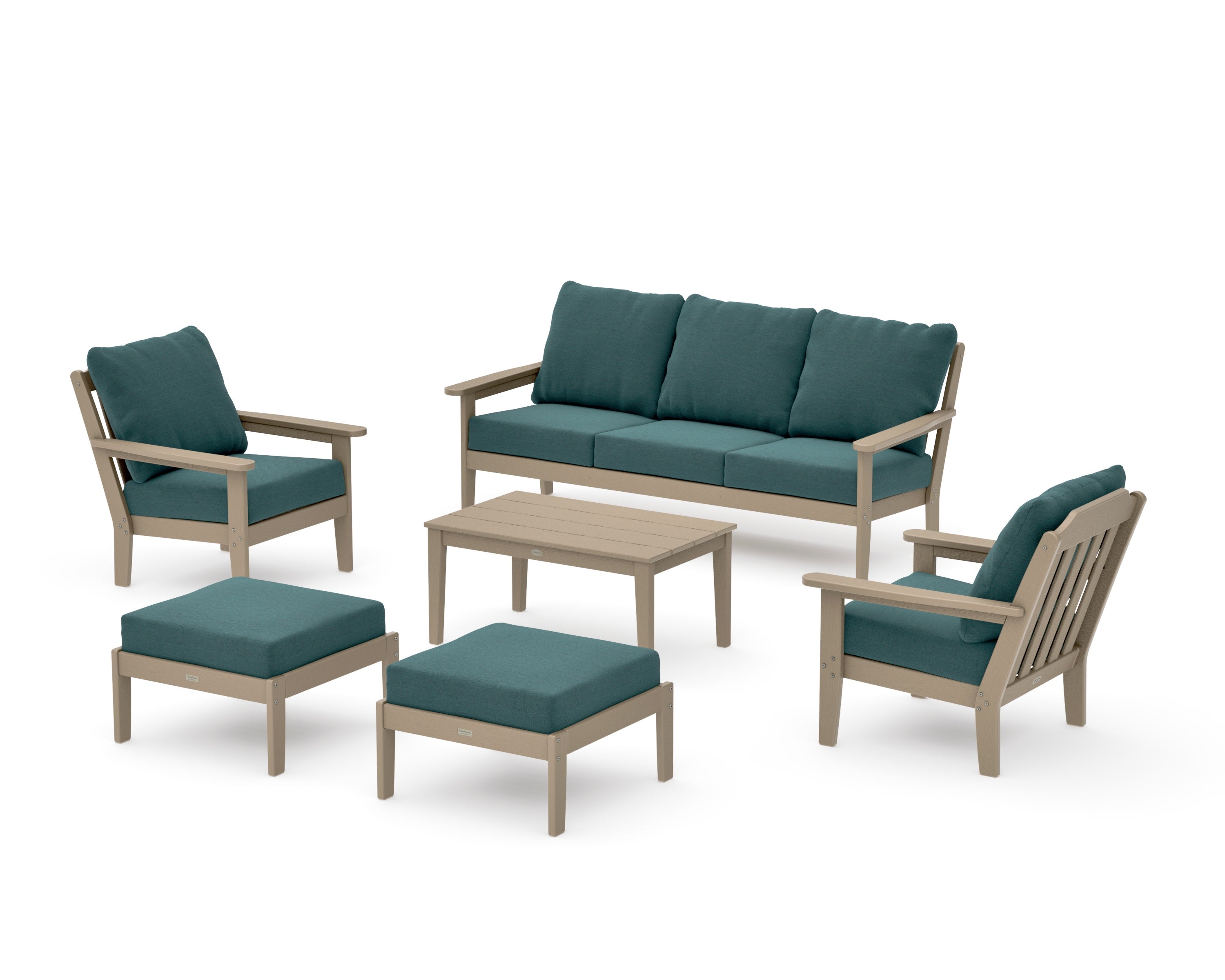 Cottage 6-Piece Lounge Sofa Set in Vintage Sahara / Ocean Teal