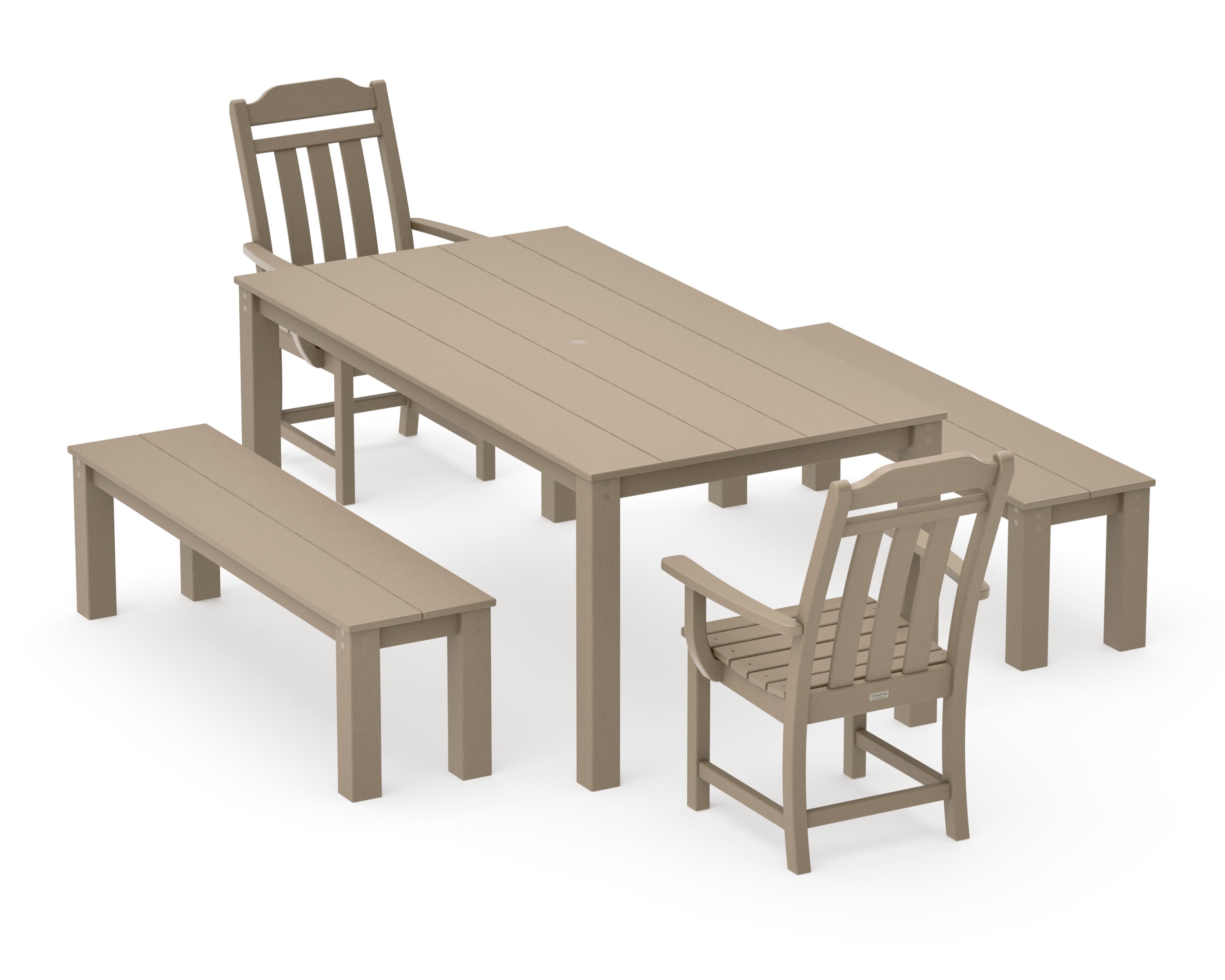 Cottage 5-Piece Parsons Dining Set with Benches in Vintage Sahara