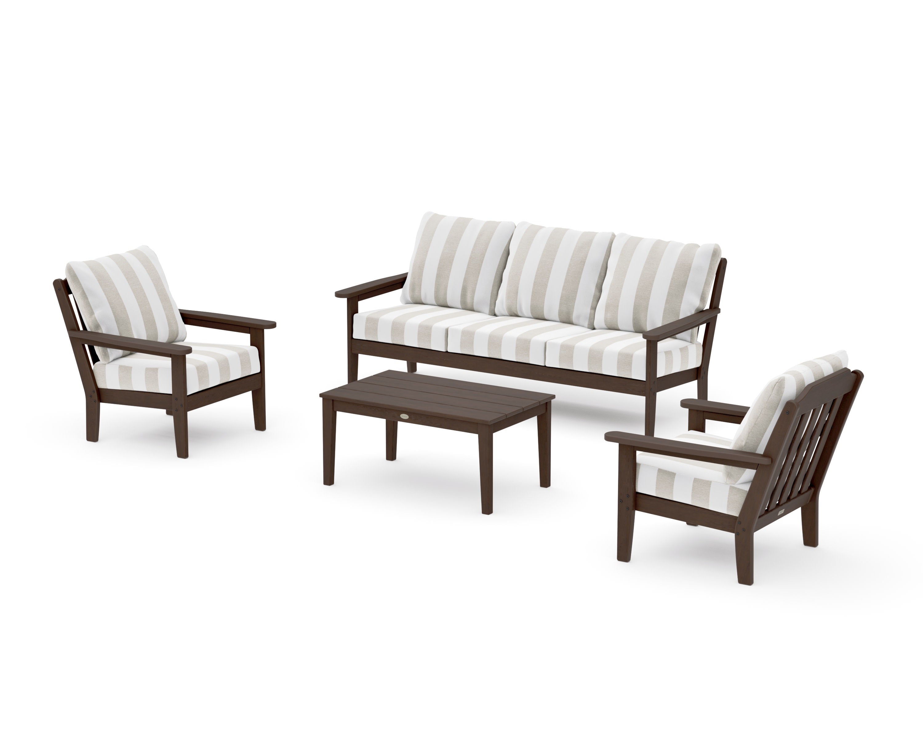 Cottage 4-Piece Deep Seating Set with Sofa in Kona / Cabana Stripe Dune Burlap