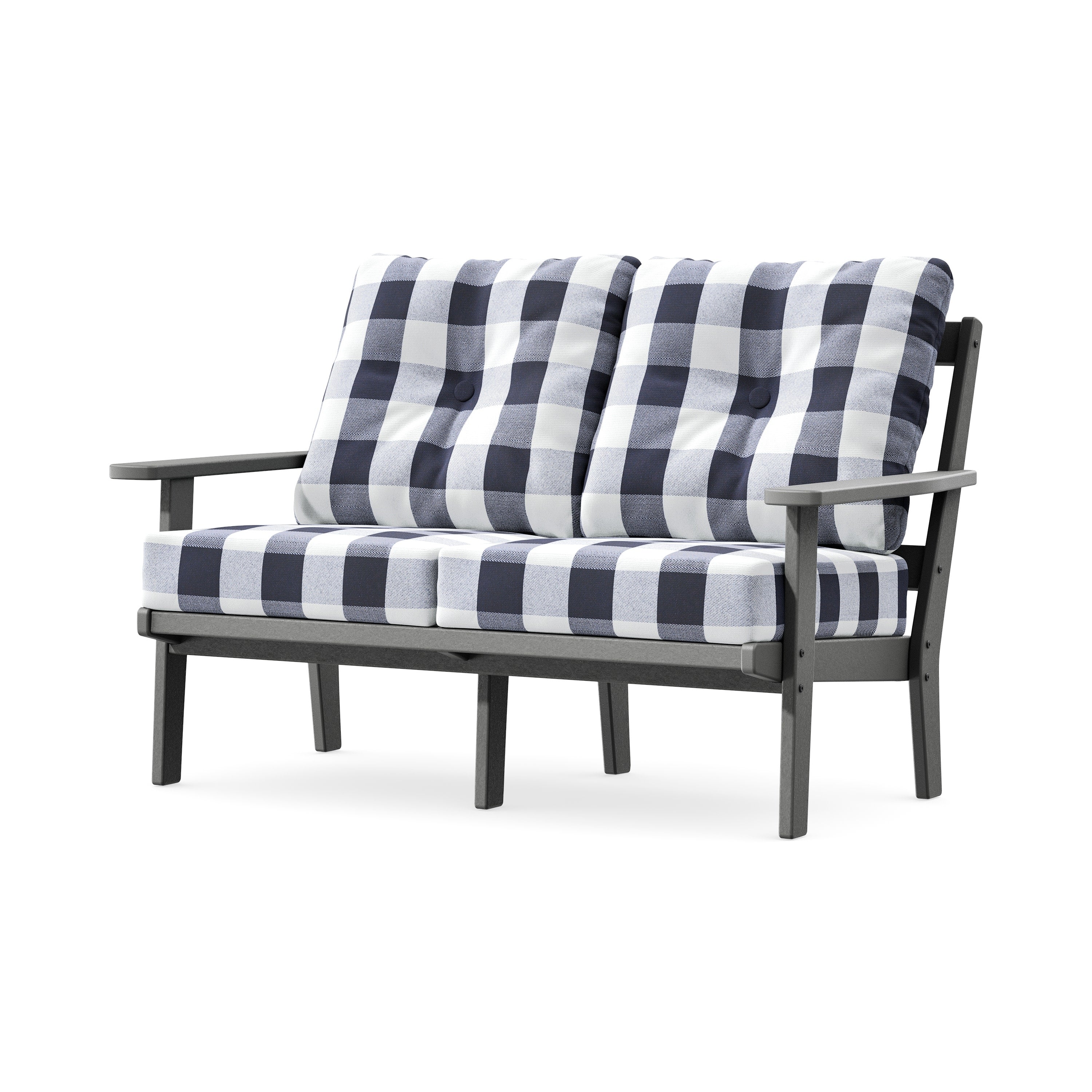 Prairie Deep SeatingLoveseat in Slate Grey / Buffalo Plaid Navy