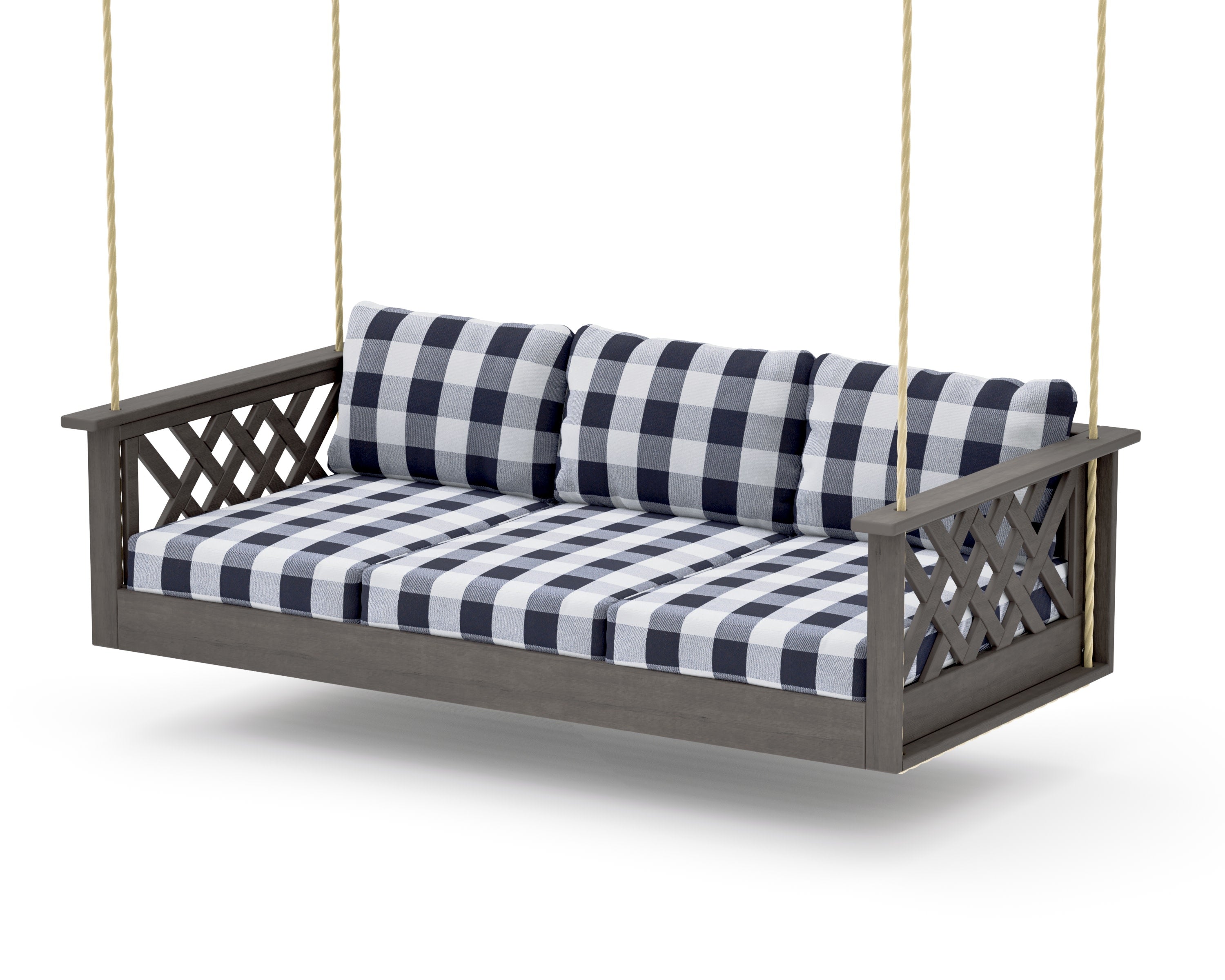 Wovendale Daybed Swing in Driftwood / Buffalo Plaid Navy