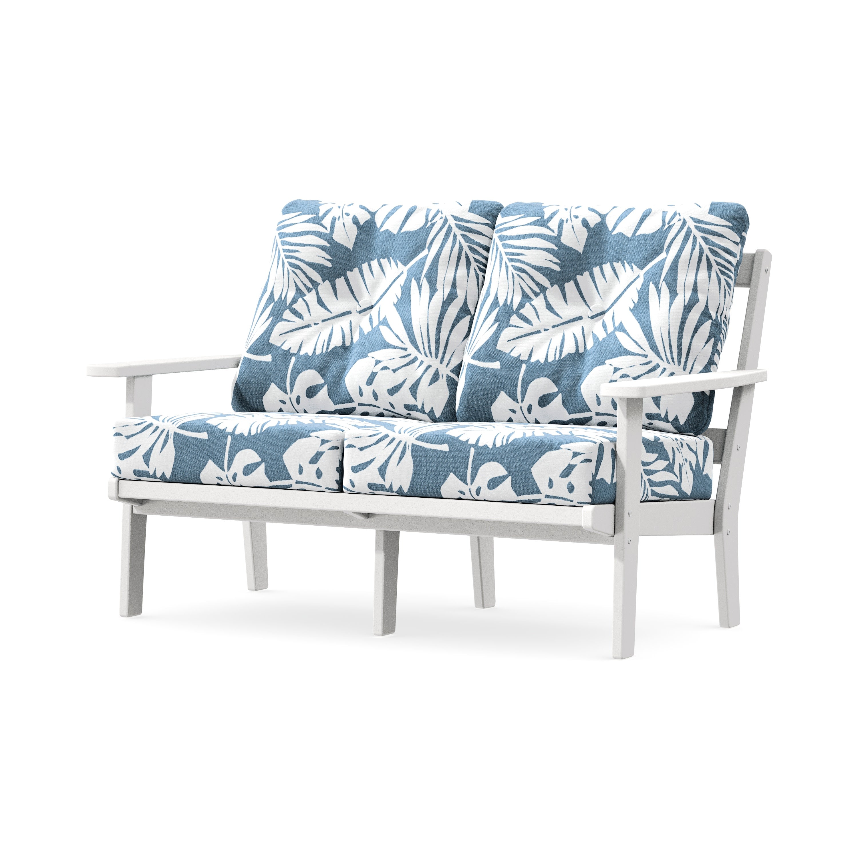 Prairie Deep SeatingLoveseat in White / Leaf Sky Blue