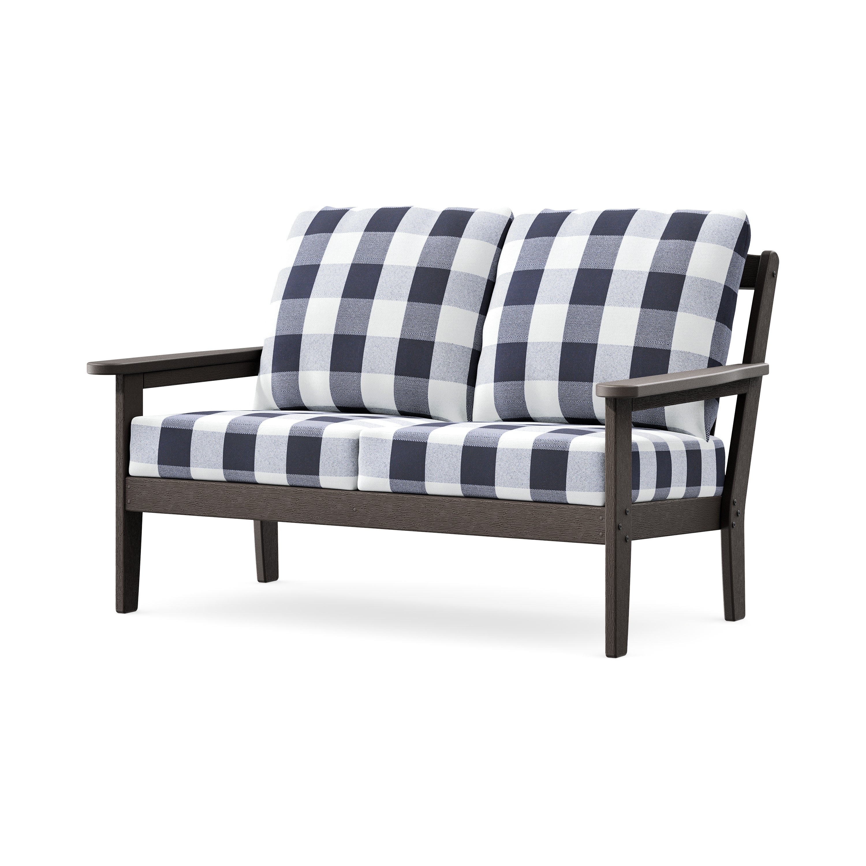 Cottage Deep Seating Loveseat in Vintage Coffee / Buffalo Plaid Navy