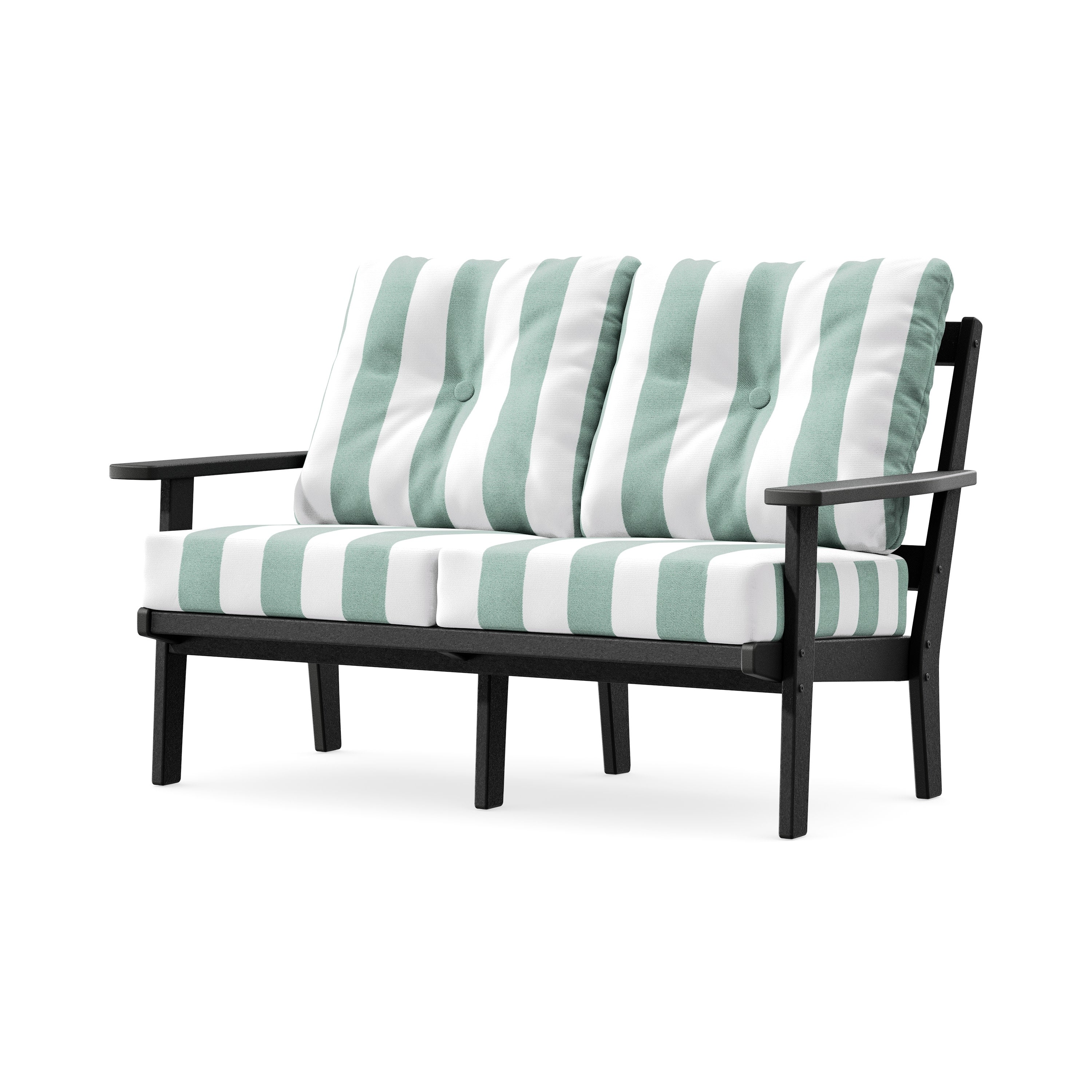 Prairie Deep SeatingLoveseat in Black / Cabana Stripe Glacier Spa